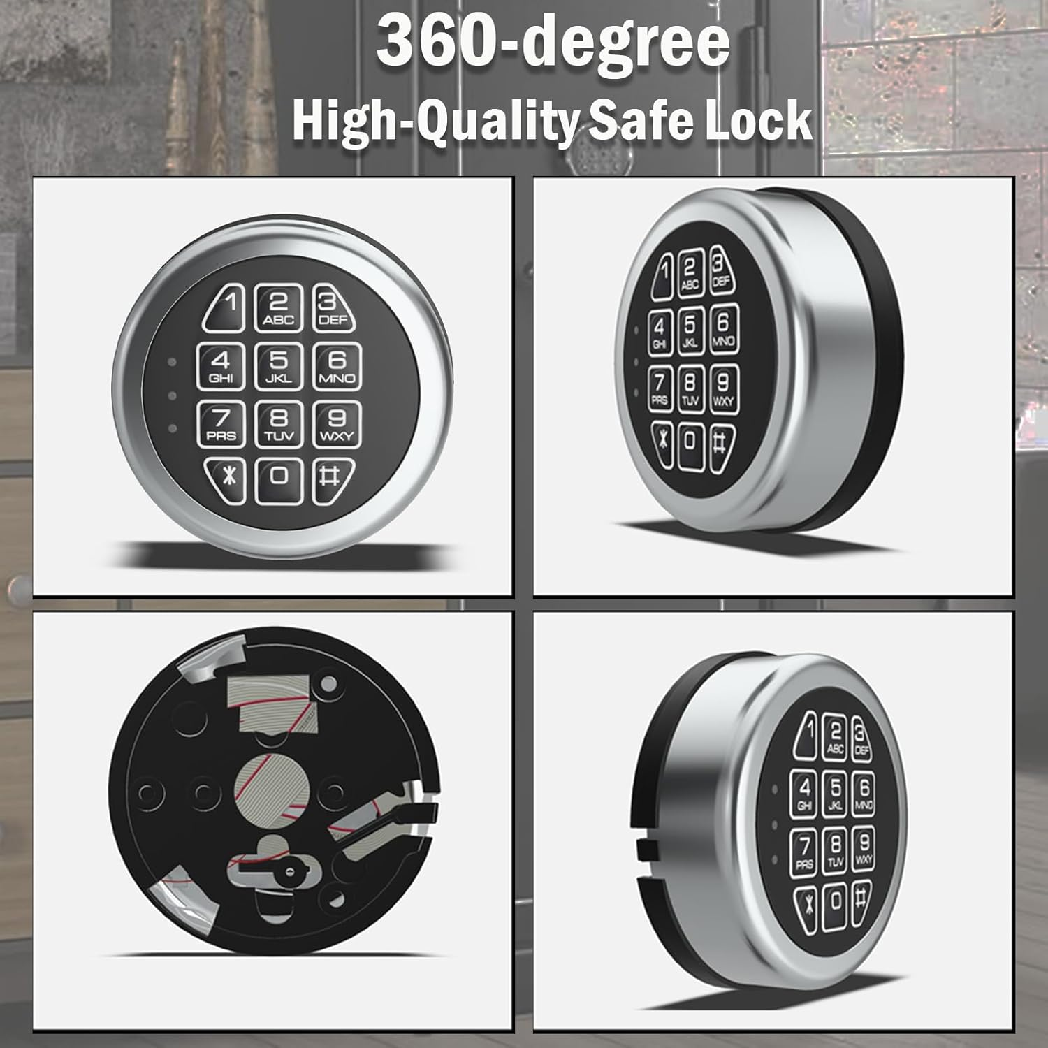 Gun Safe Replacement Lock Chrome Digital Keypad Electronic Lock, Solenoid Safe Lock Mechanism, 14 Pin DIY Safe Lock