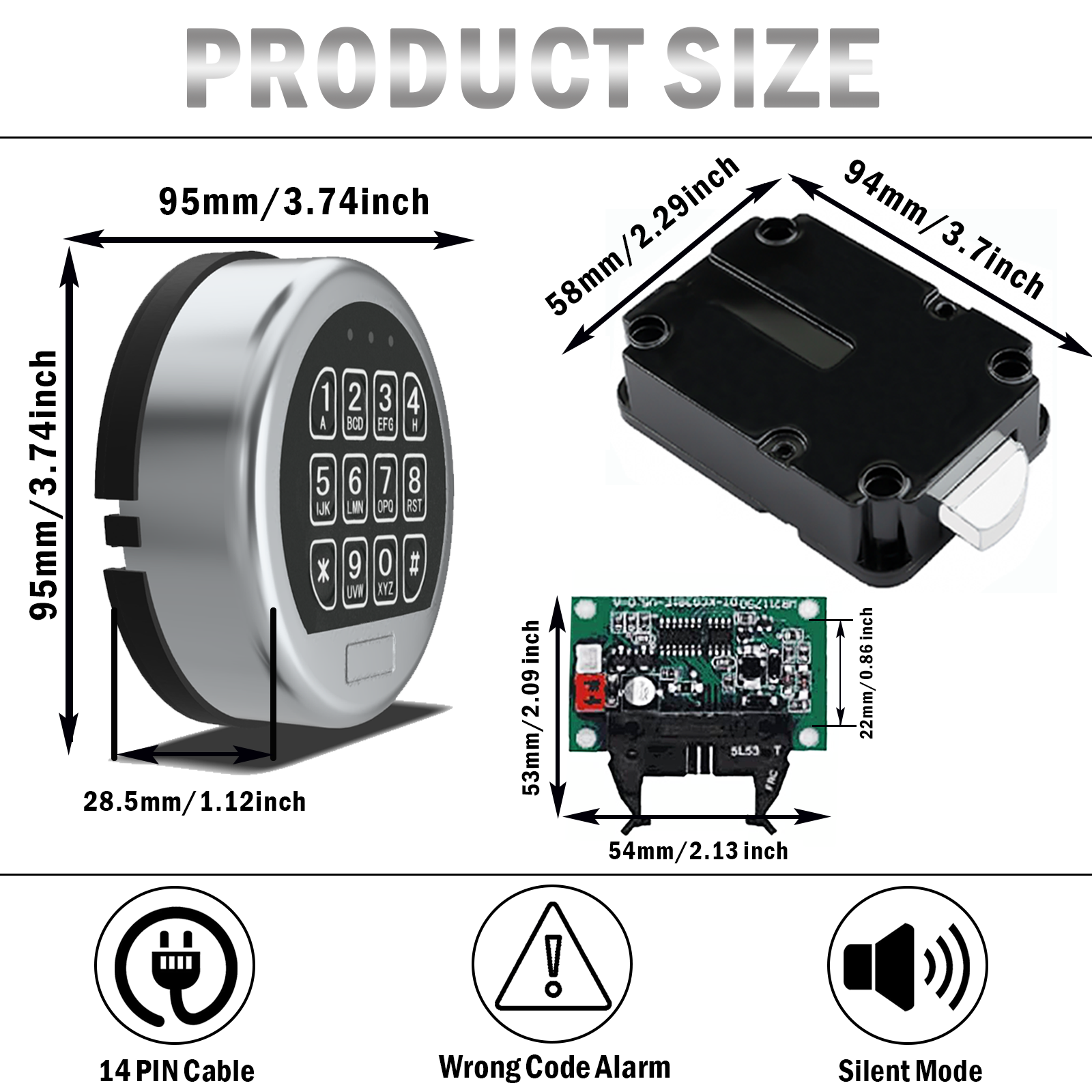 Electronic Safe Lock Gun Safe Lock Replacement with Swing Bolt Lock, Chrome Digital Keypad High Security Fireproof Safe Box