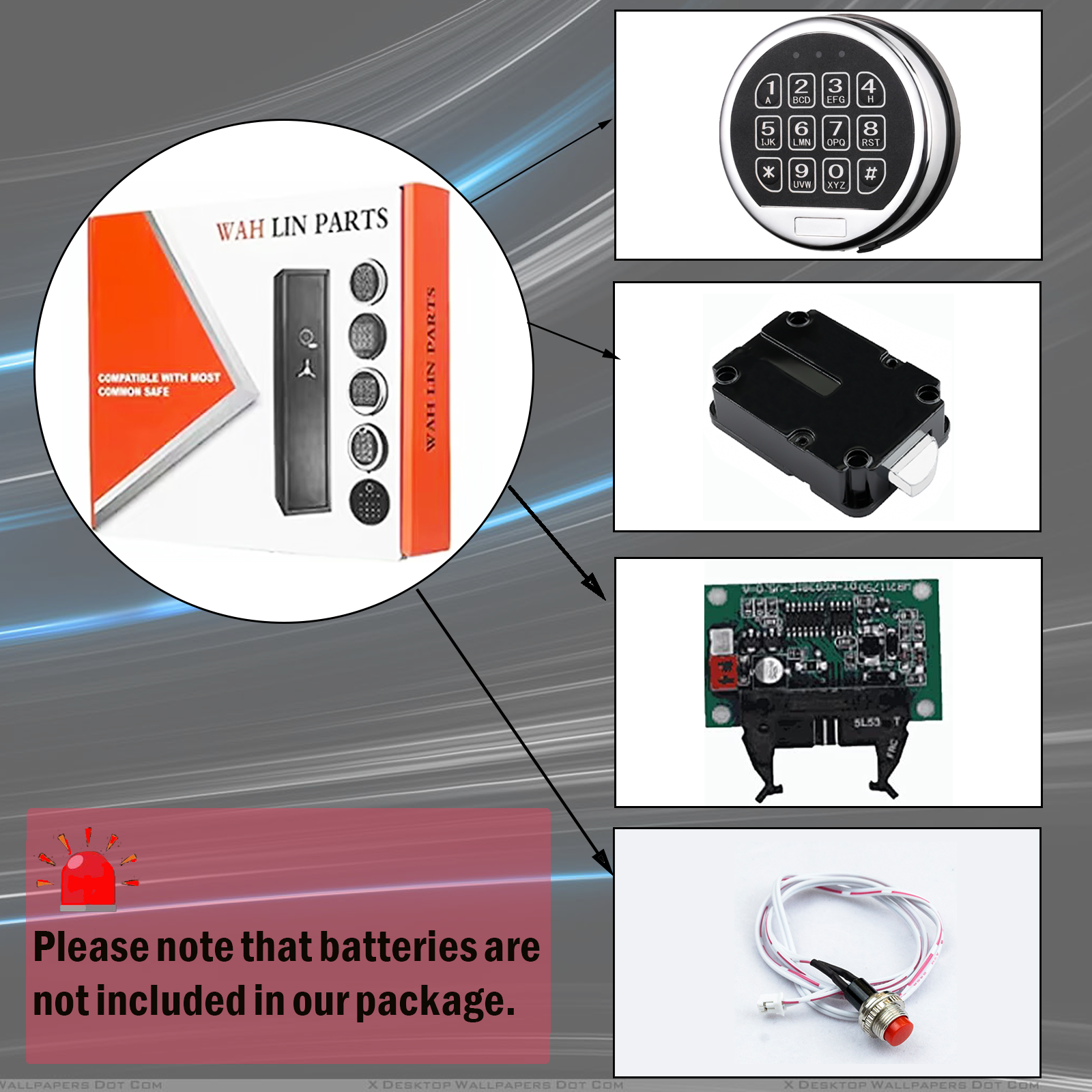 Electronic Safe Lock Gun Safe Lock Replacement with Swing Bolt Lock, Chrome Digital Keypad High Security Fireproof Safe Box