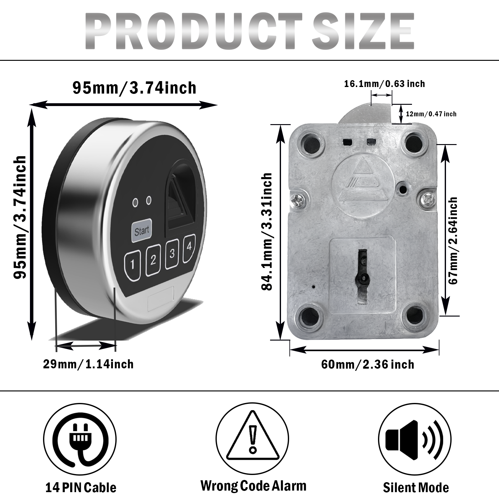 WAH LIN PARTS Electronic Motor Driven Swing Bolt Lock, Silver, Fingerprint Sensor, Safe Lock