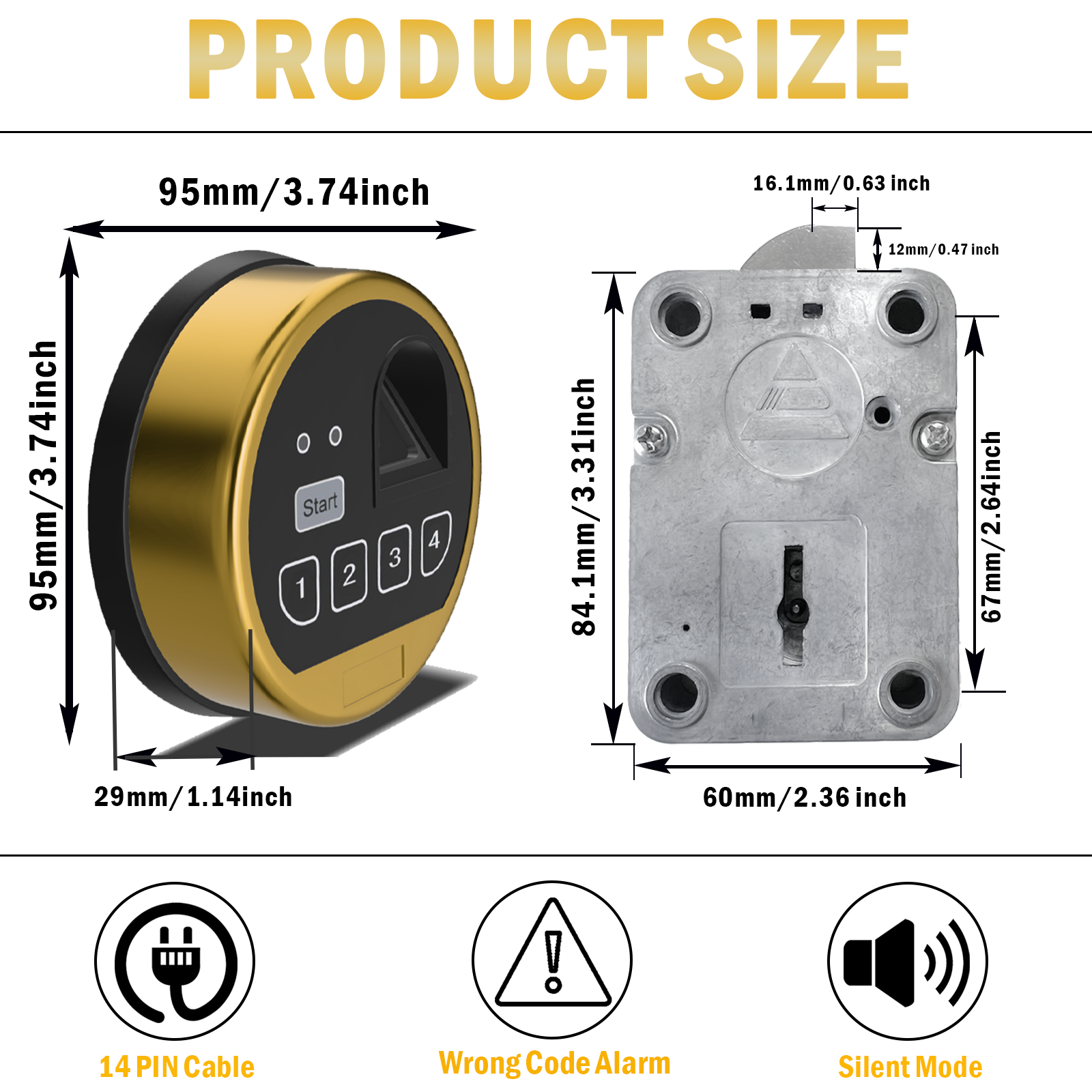 Fingerprint Gun Safe Replacement Lock, EMP Electronic Keypad Lock, Biometric Gun Safe Cabinet Lock Replacement, Left Swing Bolt Lock & 2 Override Keys, Gold Color Keypad Lock(Left Swing Bolt)
