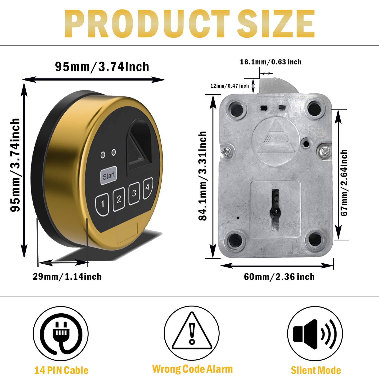 EMP Fingerprint and Digital Safe Electronic Keypad Lock, Gun Safe LockReplacment with Swing Bolt Lock & 2 Emerency Keys, Gold Color Keypad Lock(Right Swing Bolt)