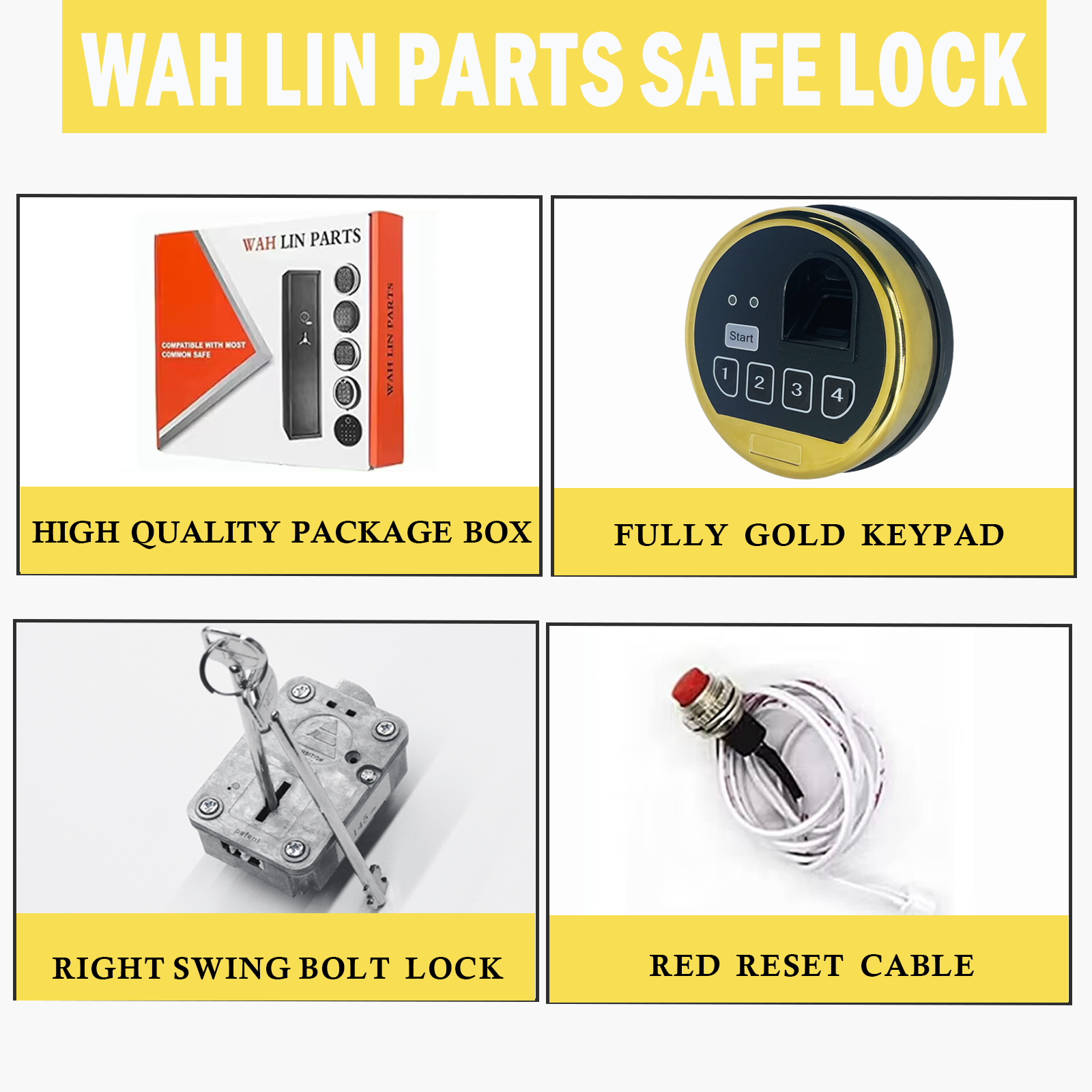 EMP Fingerprint and Digital Safe Electronic Keypad Lock, Gun Safe LockReplacment with Swing Bolt Lock & 2 Emerency Keys, Gold Color Keypad Lock(Right Swing Bolt)