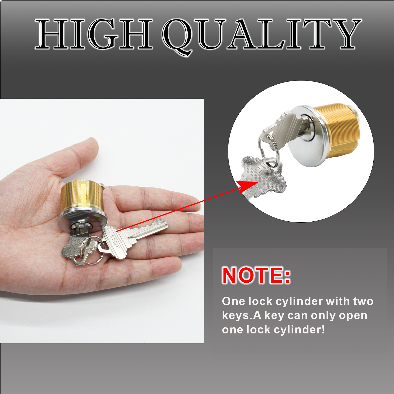 2PCS Brass Mortise Door Cylinder Locks, 1 1/8" Inch Length Keyed Standard with 2 Different SC1 Keyway, Standard Commercial Door Replacement Lock Mortise Cylinder for Home Aluminum Door(Silver)