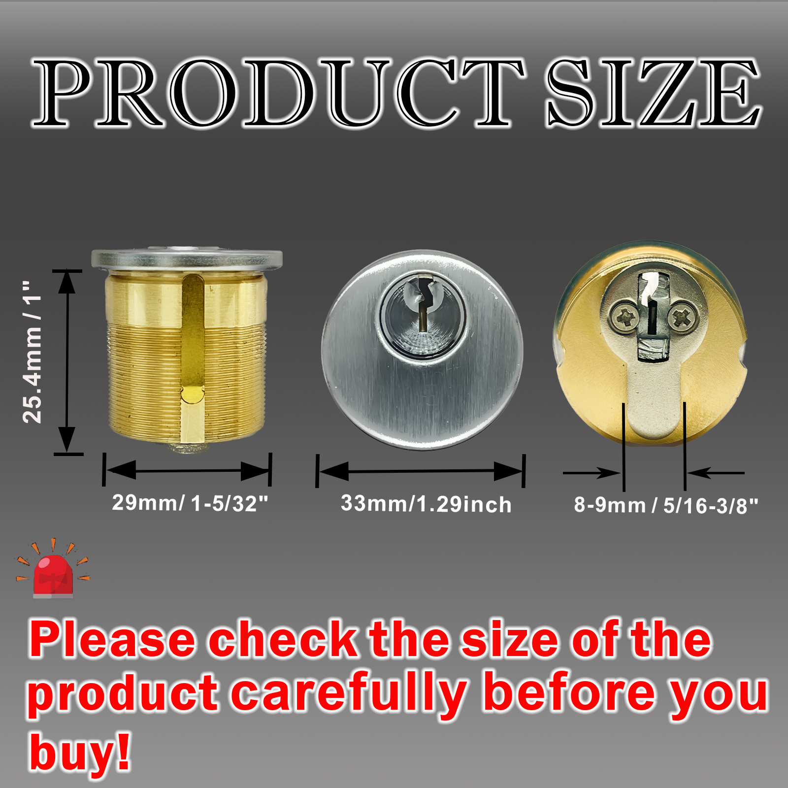2PCS Brass Mortise Door Cylinder Locks, 1 Inch Length Keyed Standard with 2 Different SC1 Key, Standard Commercial Door Replacement Lock Mortise Cylinder for Home Aluminum Door(Silver)