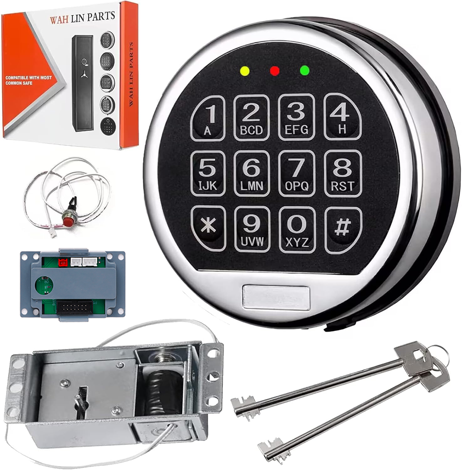 Gun Safe Lock Replacement Electronic Safe Lock with Solenoid Lock & 2 Override Keys, Chrome Keypad High Security Fireproof Safe Box and More