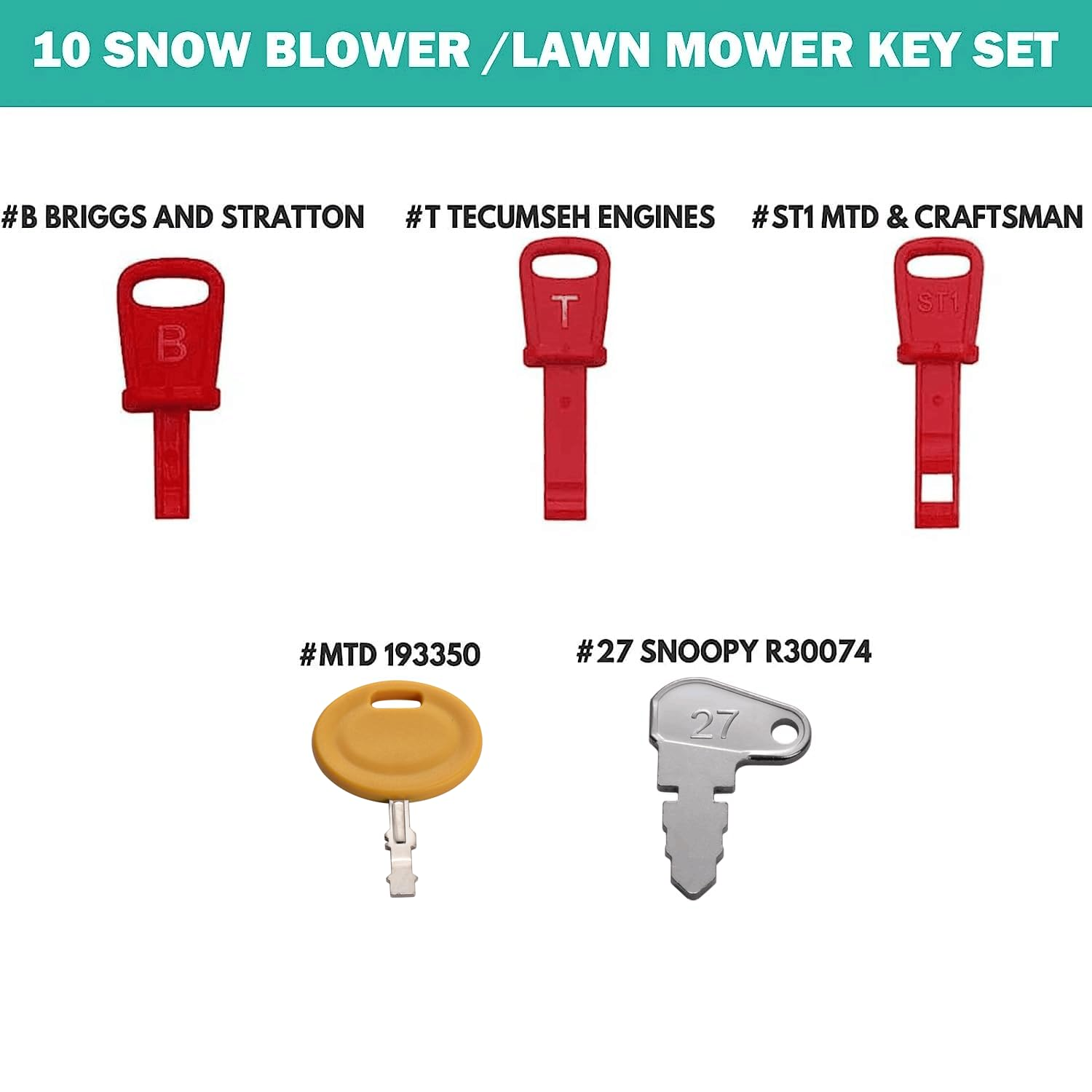 10 Lawn Mower Keys Set for Cub Cadet MTD John Deere Husqvarna Toro Craftsman Kubota Troy-Bilt Snow Engines Husqvarna Tecumseh 490-241-0008 532411935 AM132500 GY20680 83357 925-2054A Snow Blower Keys