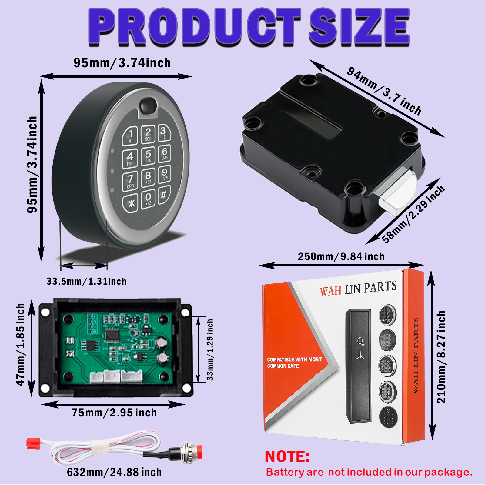 Fireproof Gun Safe Lock Replacement with Swing Bolt Lock, 5 User Code and 1 Master Code Chrome Electronic Digital Keypad Electronic Safe Lock for Safe Box Lock