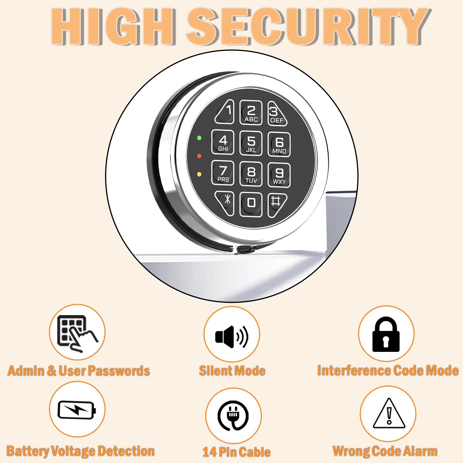 Gun Safe Lock Replacement Solenoid Lock with 2 Override Keys Chrome Digital Keypad DIY Safe Electronic, Reset Cable, Circuit Board Lock