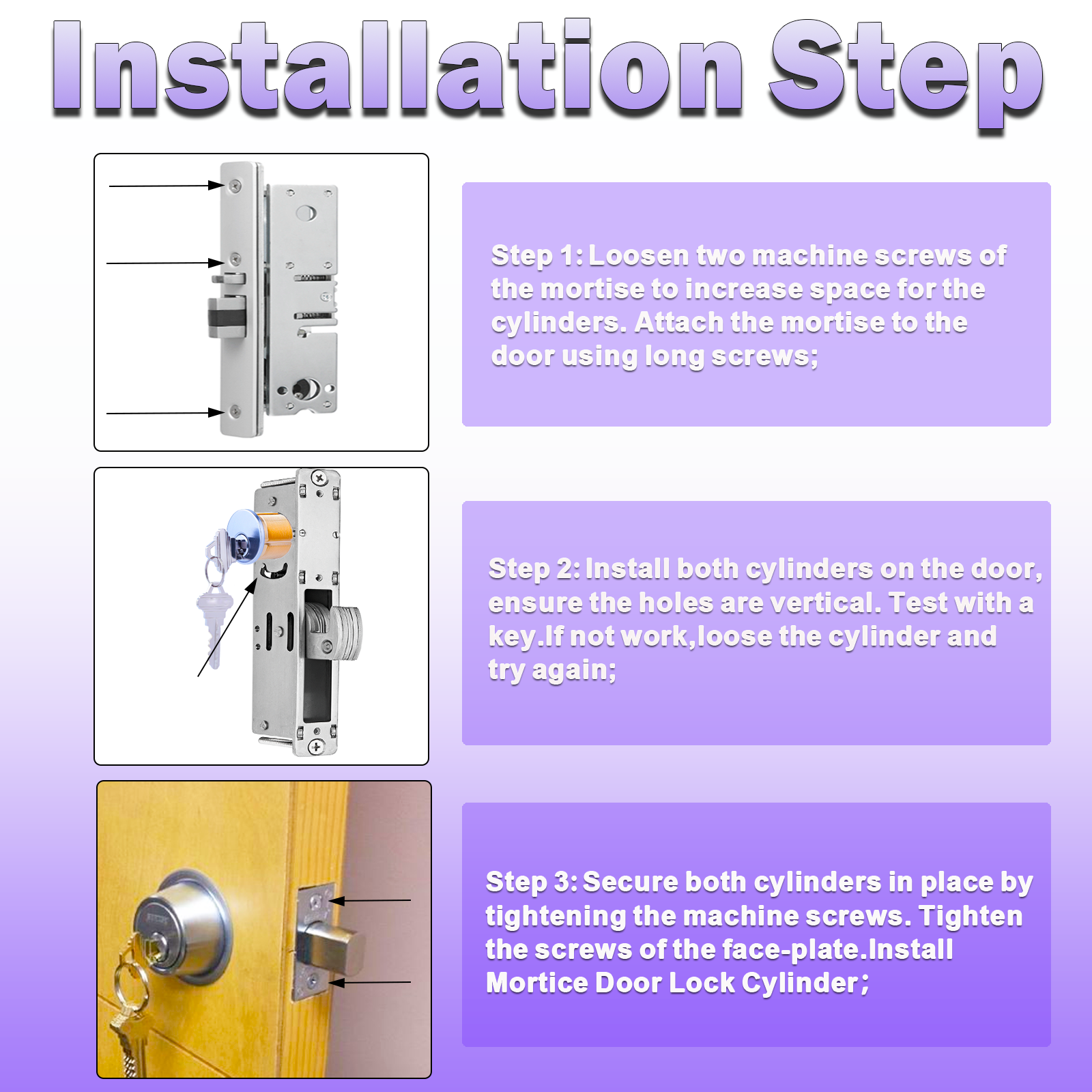 Brass Mortise Door Cylinder Locks Keyed Alike with 4 SC Keyway Keys( Pack-1 1/4" inch-Silver)