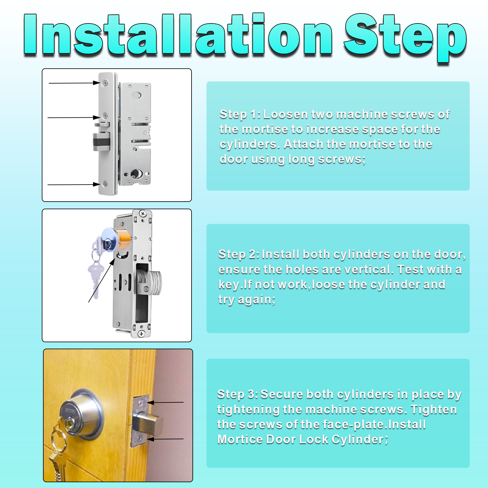 Brass Mortise Door Cylinder Locks Keyed Alike with 4 SC Keyway Keys (2 Pack-1 inch-Silver)