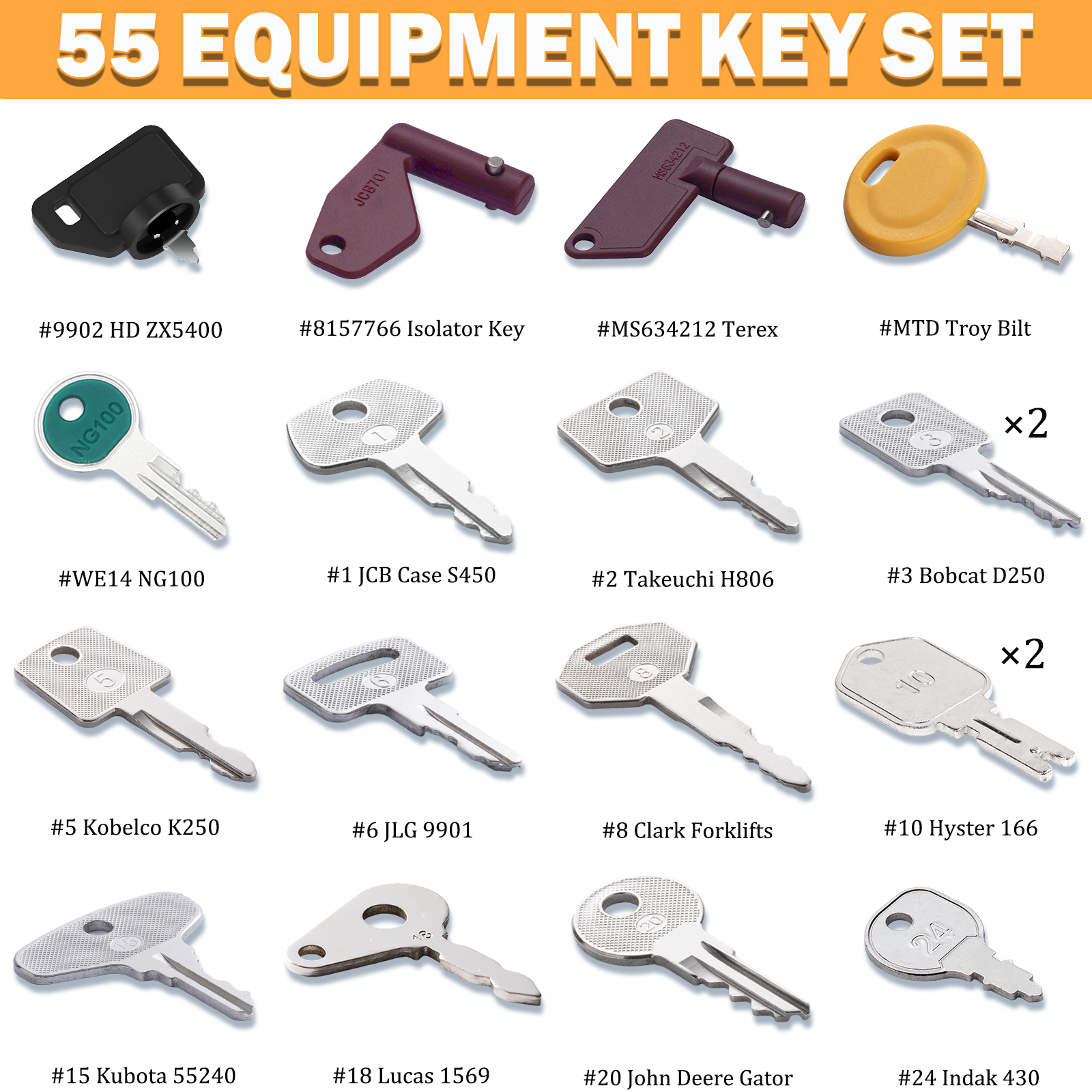 55 Heavy Equipment Keys Master Set Construction Equipment Manufactures Machine Ignition Key