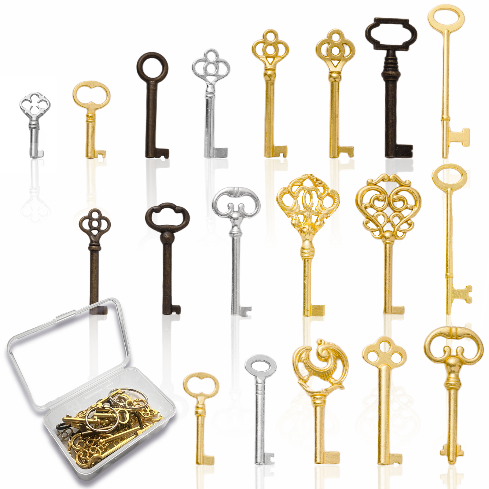 19Pcs Hollow Barrel Skeleton Key Set for Vintage Old Furniture, Antique Furniture, Cabinet Doors, Grandfather Clocks, Old Style Cabinets 