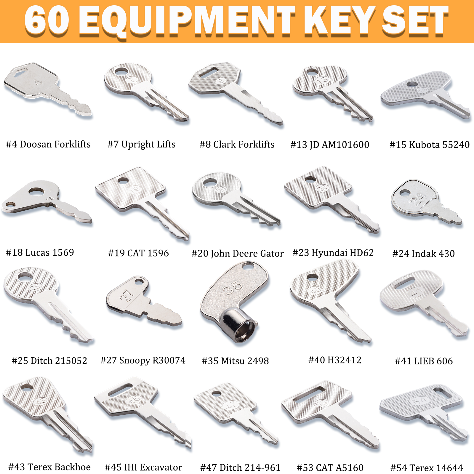 60 Pro Heavy Equipment Keys Master Set, Contractors Construction Equipment Machine Keys 