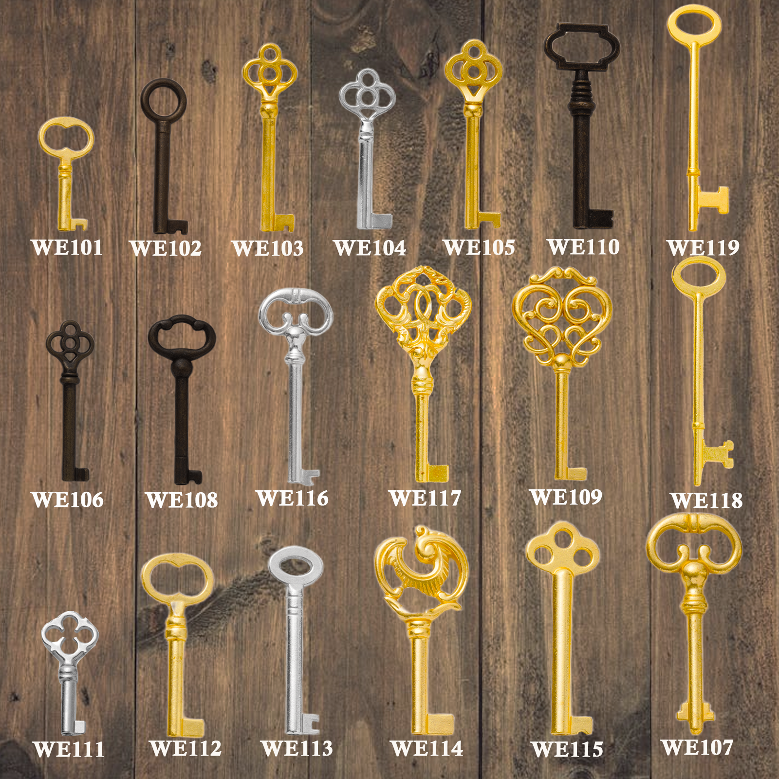19Pcs Hollow Barrel Skeleton Key Set for Vintage Old Furniture, Antique Furniture, Cabinet Doors, Grandfather Clocks, Old Style Cabinets 
