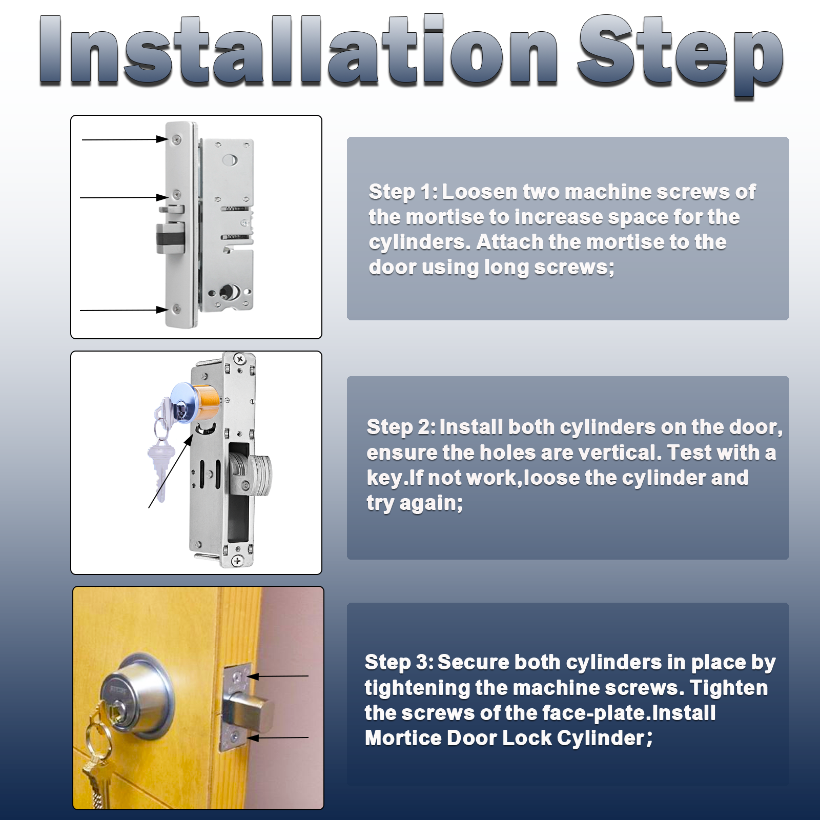 Brass Mortise Door Cylinder Locks Keyed Alike with 4 SC Keyway Keys( Pack-1 1/8" inch-Silver)
