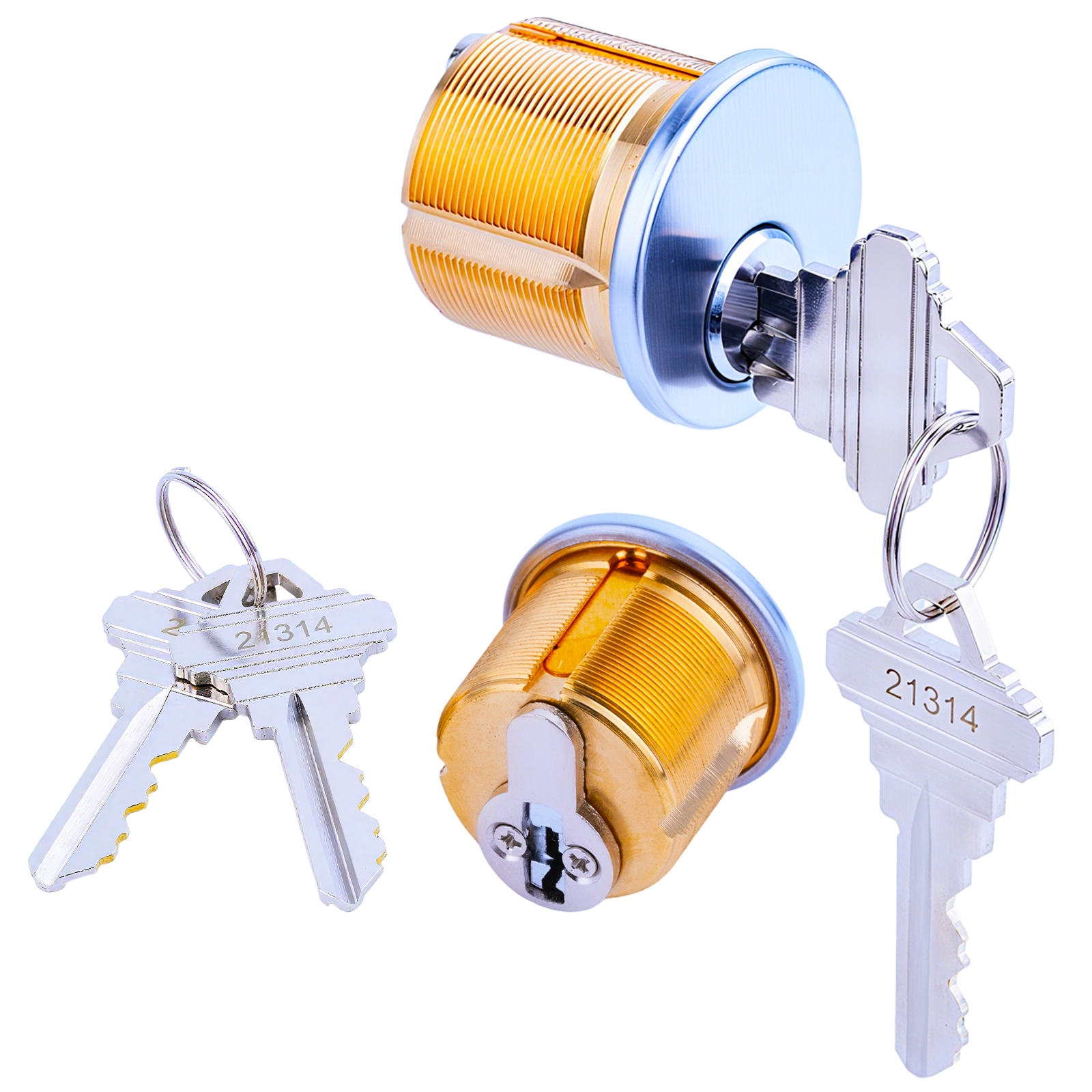 Brass Mortise Door Cylinder Locks Keyed Alike with 4 SC Keyway Keys( Pack-1 1/8" inch-Silver)