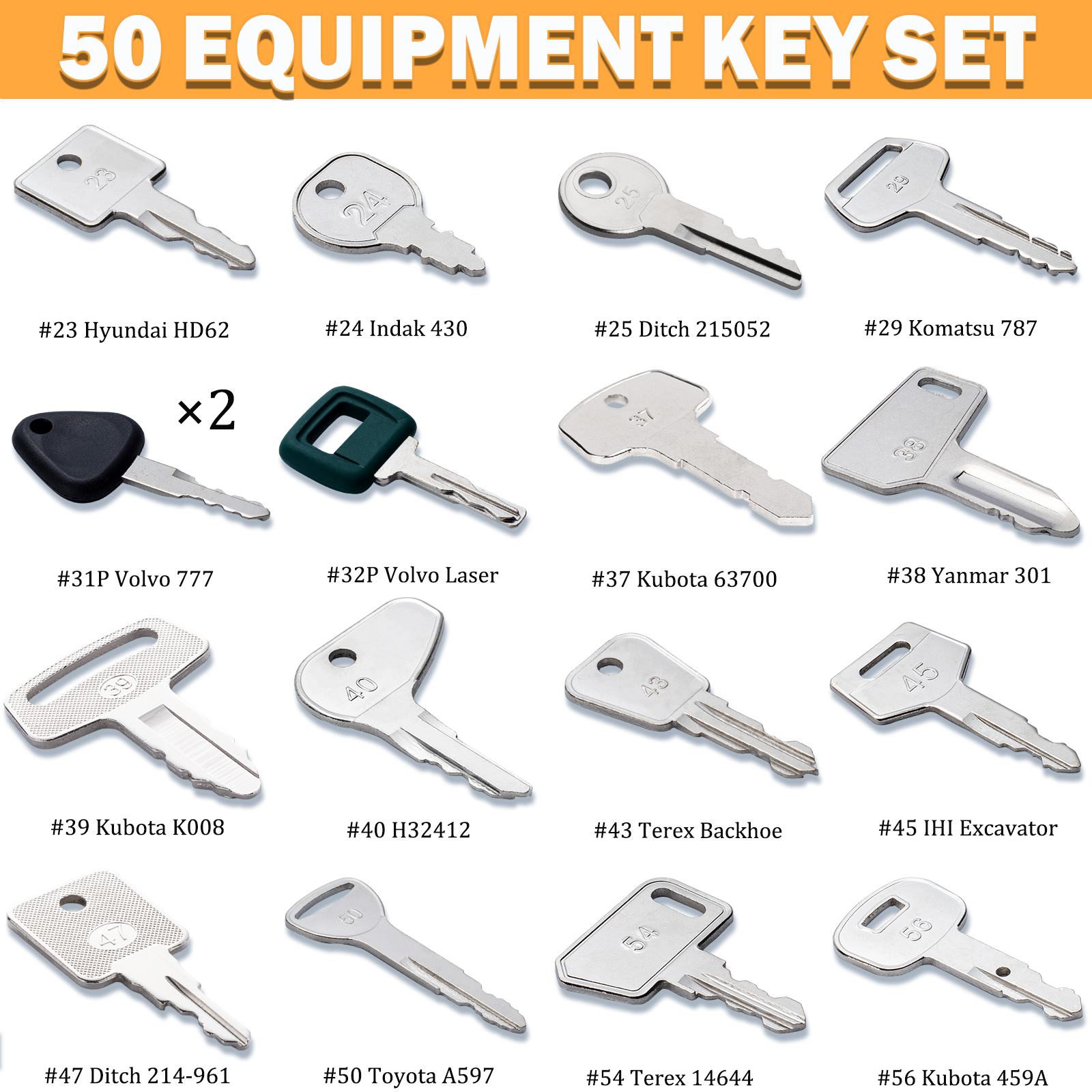 50PCS Heavy Equipment Keys Master Set - Construction Contractor Machine Ignition Keys Set