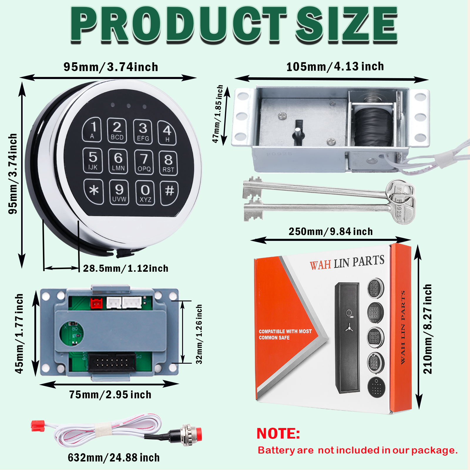 Gun Safe Lock Replacement Electronic Safe Lock with Solenoid Lock & 2 Override Keys, Chrome Keypad High Security Fireproof Safe Box and More