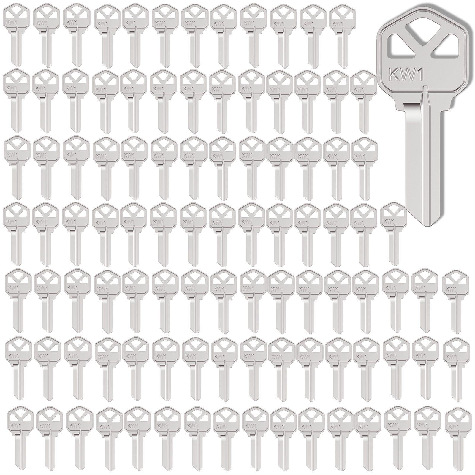 KW1 Blank Key Blanks, Pack of 100 Uncut Blank Keys in Premium Brass, Copper Structures Blank Keys