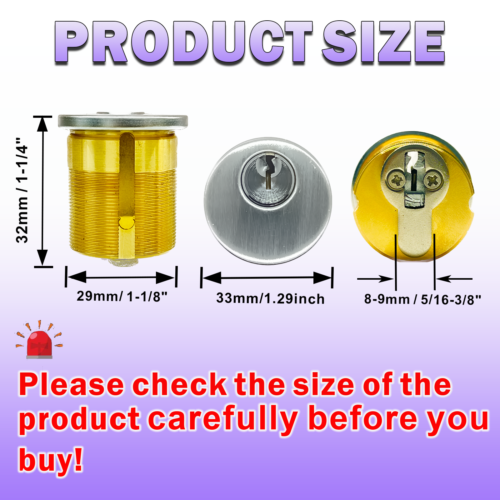 Brass Mortise Door Cylinder Locks Keyed Alike with 4 SC Keyway Keys( Pack-1 1/4" inch-Silver)
