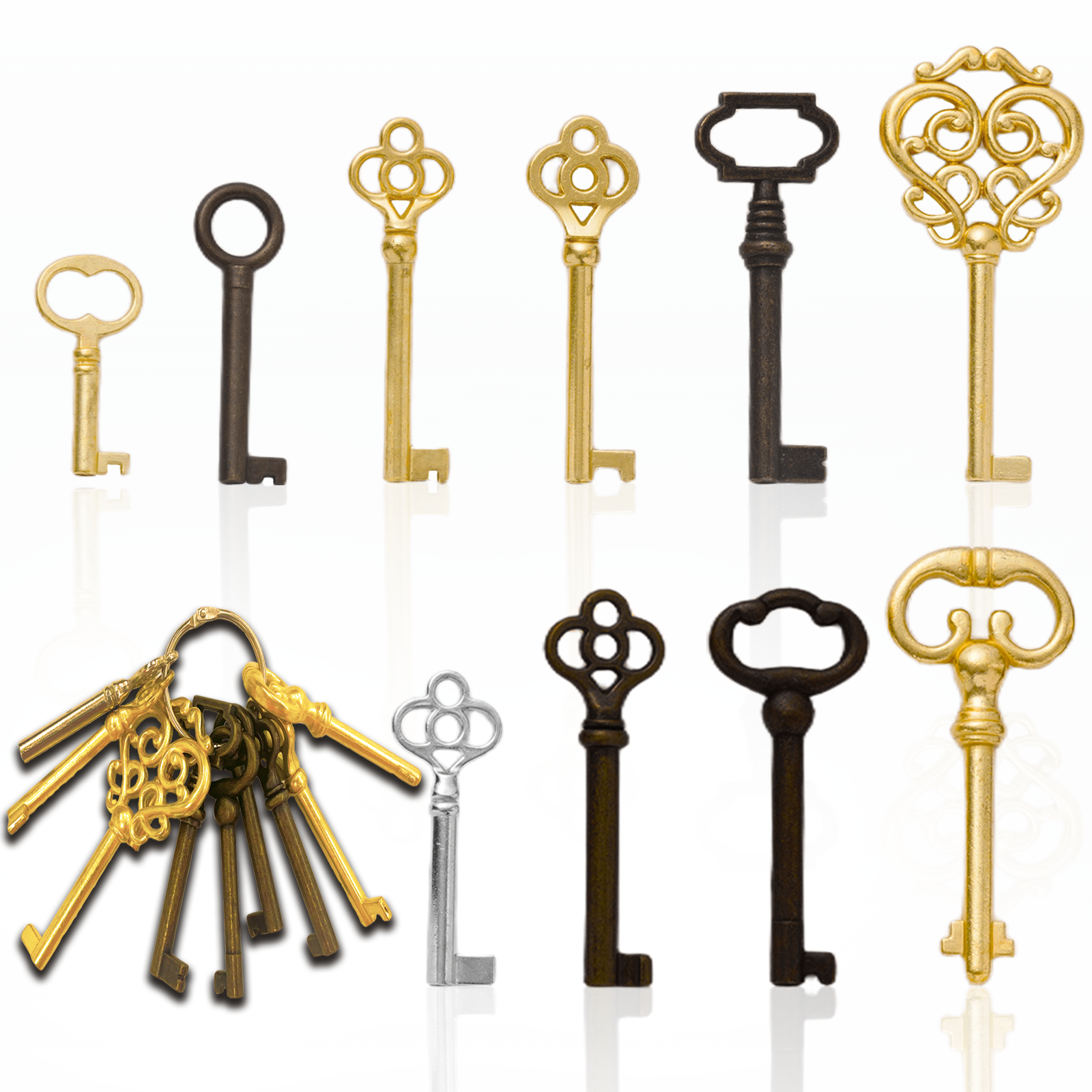 Skeleton Key Set, 10-Keys Universal Skeleton Keys Replacement for Vintage Old Furniture, Antique Furniture, Cabinet Doors