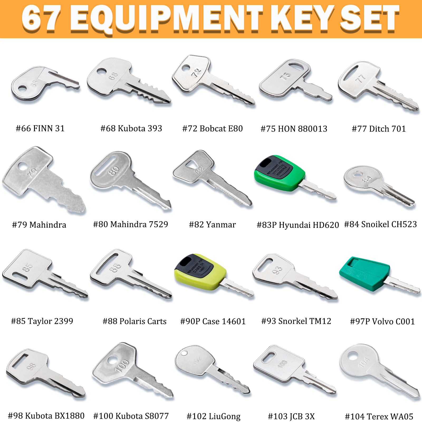 Equipment Key Set - 67 Heavy Equipment Master Keys Constrtution Machinery Key for CAT John Deere Volvo JCB Ferguson JLG Genie 
