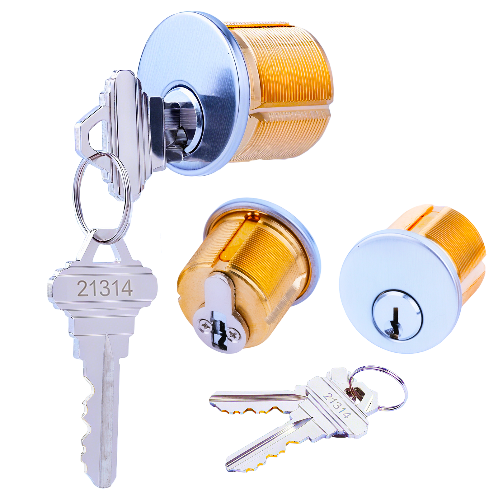 Brass Mortise Door Cylinder Locks Keyed Alike with 4 SC Keyway Keys( Pack-1 1/4" inch-Silver)