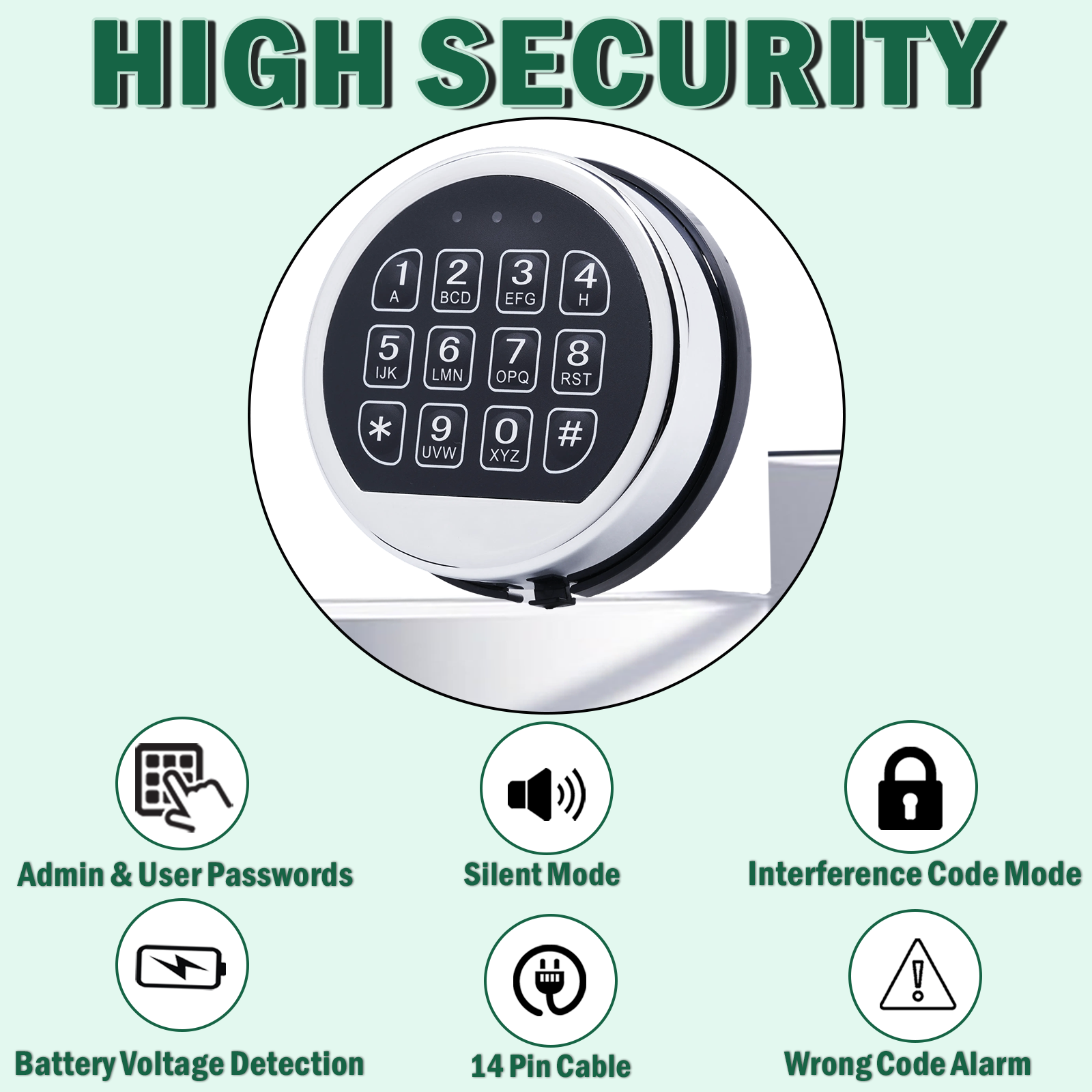 Gun Safe Lock Replacement Electronic Safe Lock with Solenoid Lock & 2 Override Keys, Chrome Keypad High Security Fireproof Safe Box and More