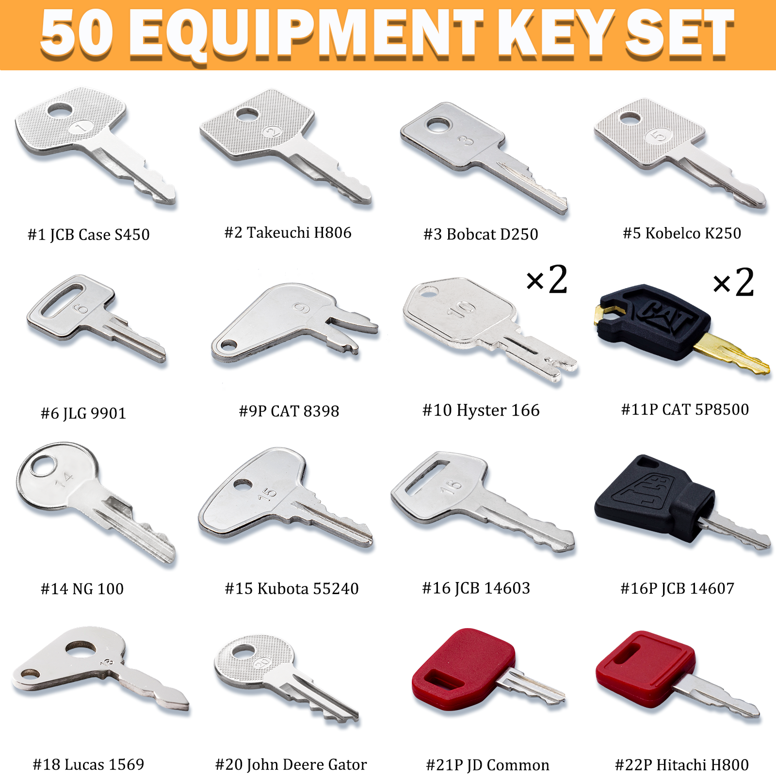 50PCS Heavy Equipment Keys Master Set - Construction Contractor Machine Ignition Keys Set