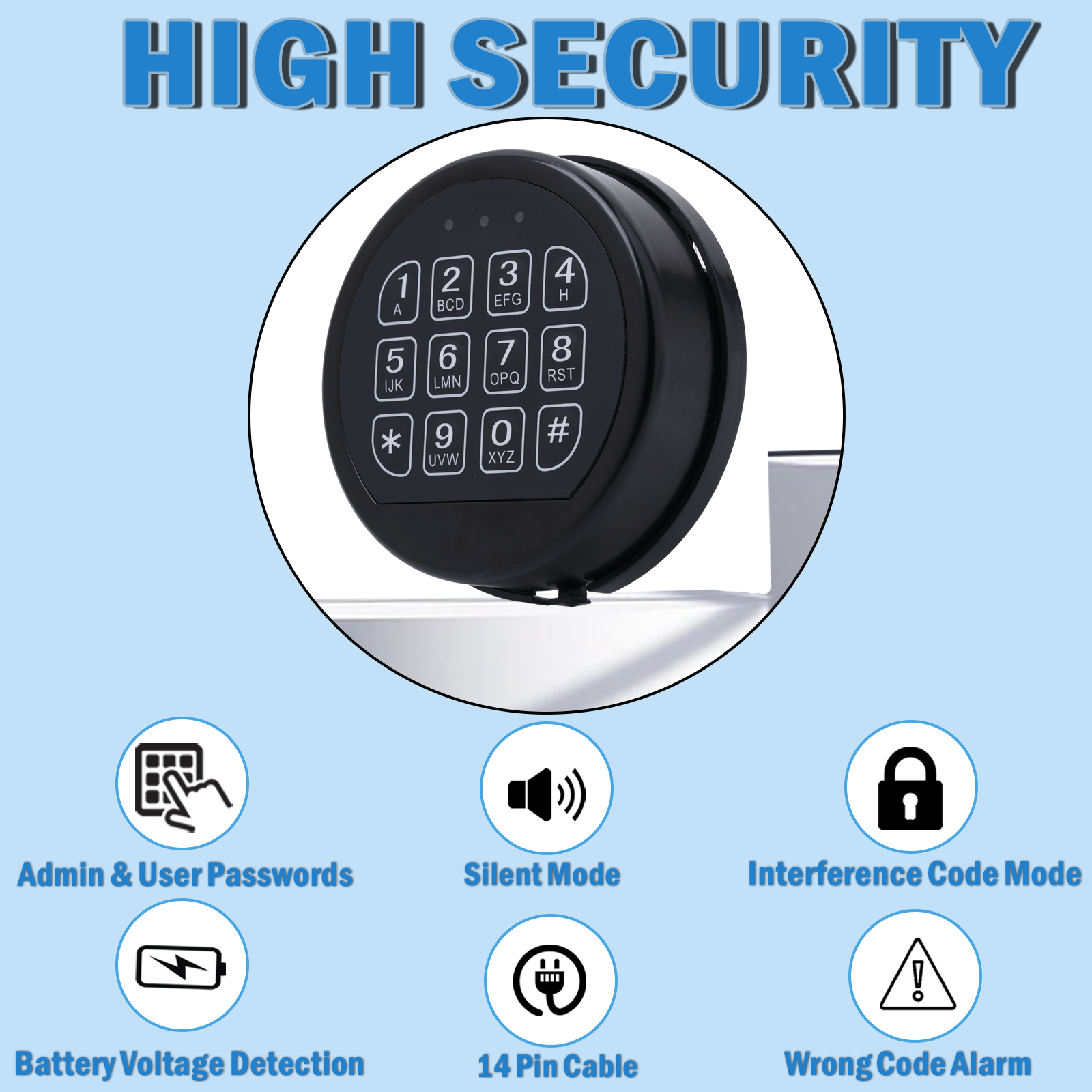 Gun Safe Replacement Lock with 2 Emergency Keys, Black Safe Keypad Electronic Lock
