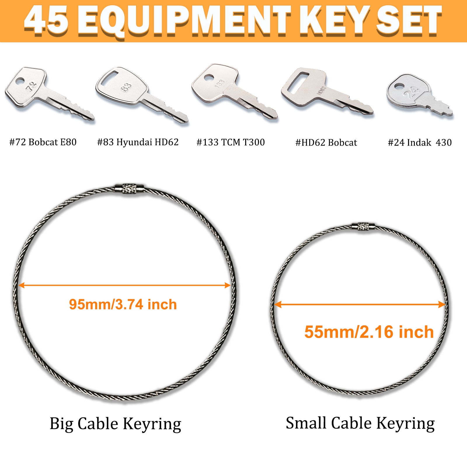 45 Construction Equipment Operator Keys, Heavy Equipment Key Master Set for Caterpillar Cat John Deere JCB Volvo Hyster Yanmar Takeuchi Yanmar 