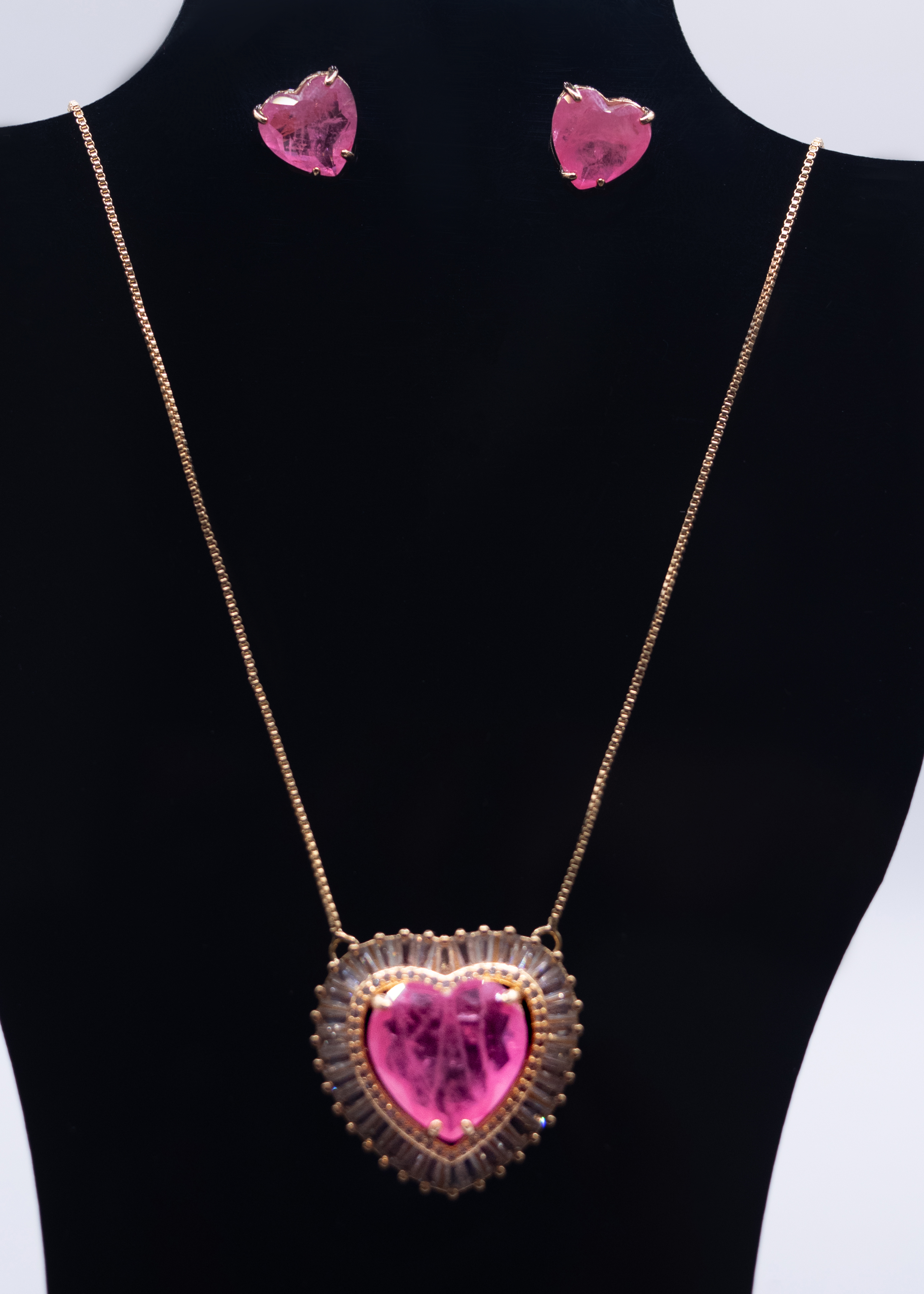 Conjunto Coração Rosa e Brinco 