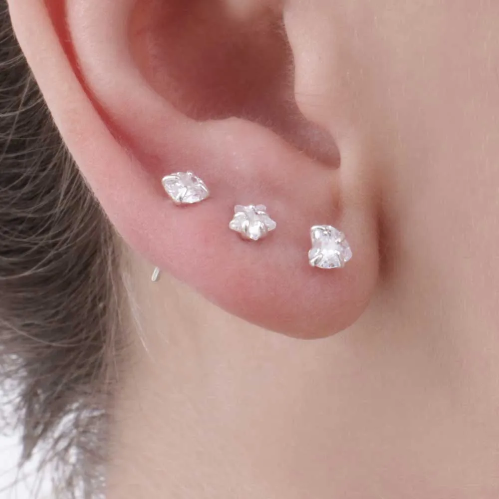 Brinco Prata Pedrinha Trio 