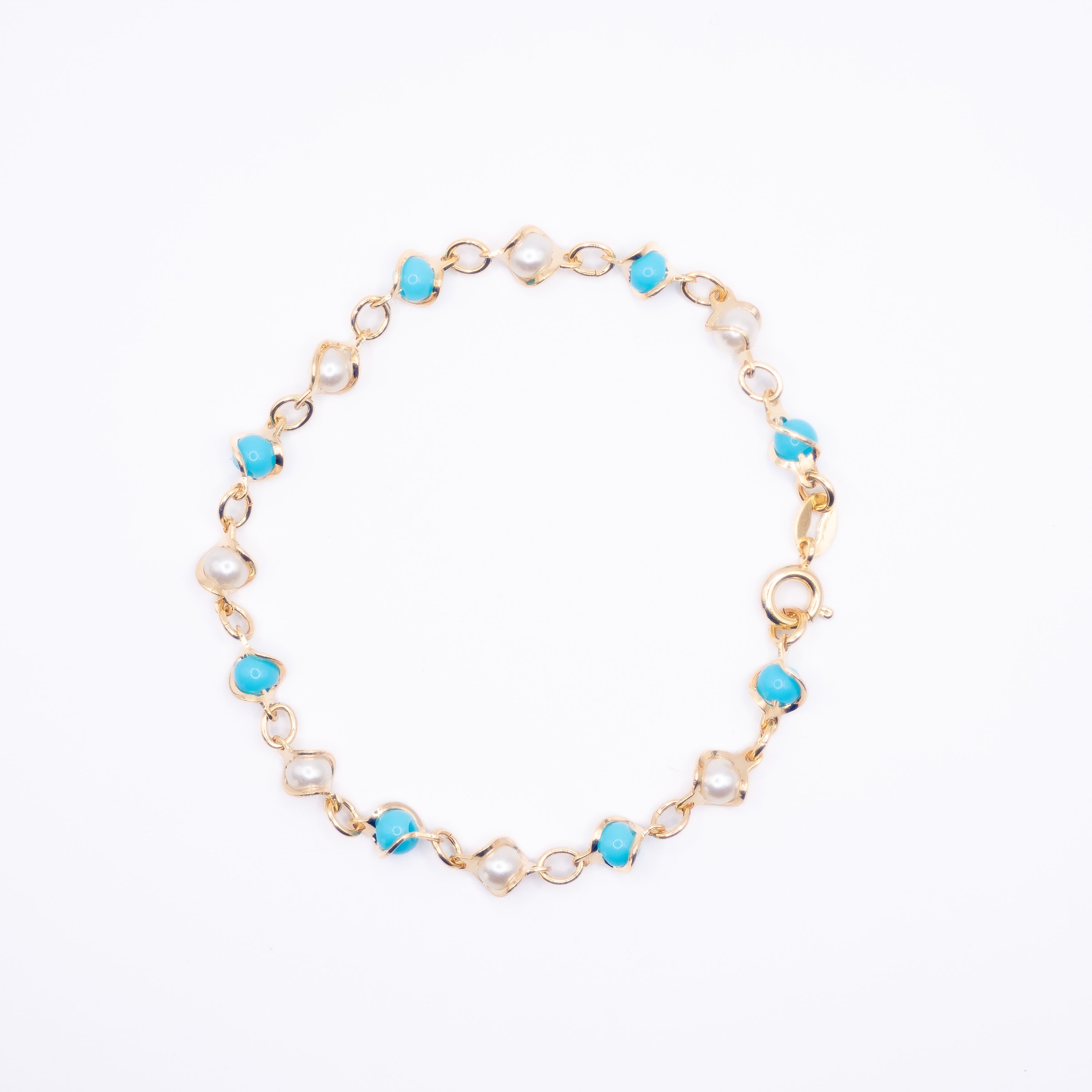 Pulseira Bolinha Azul Banhada ouro 18 k