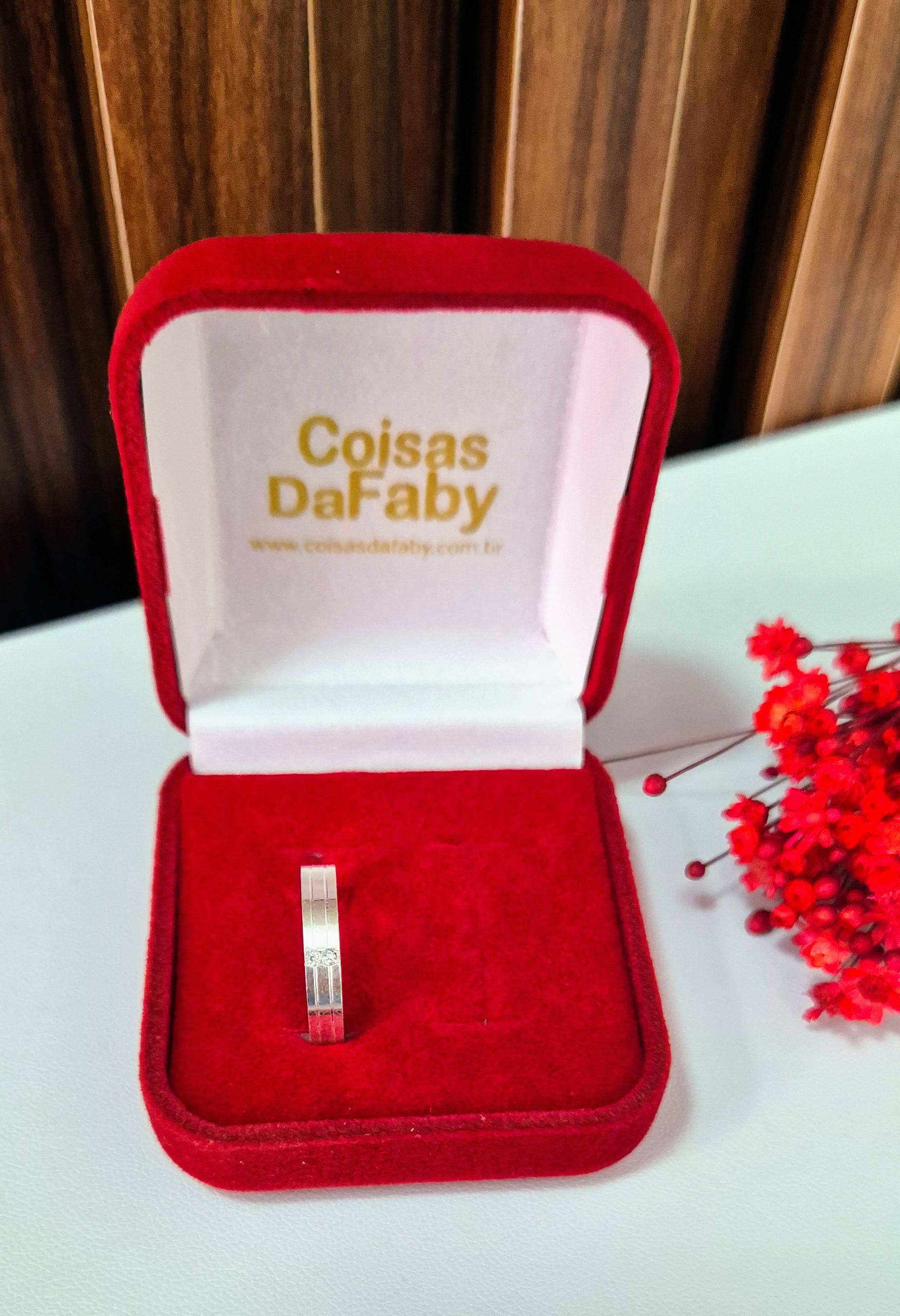 Aliança Prata com Duas Pedras 