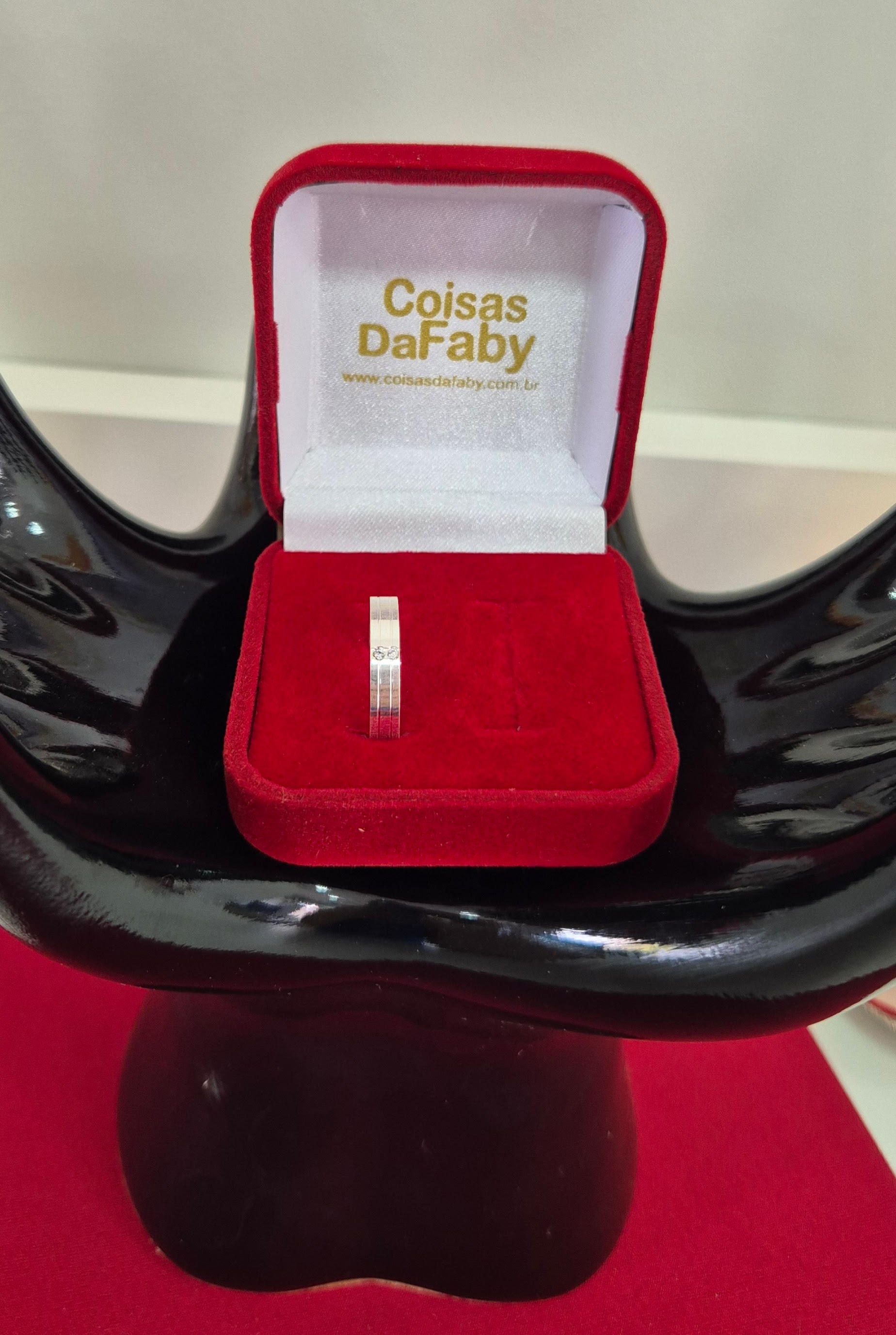 Aliança Prata com Duas Pedras 