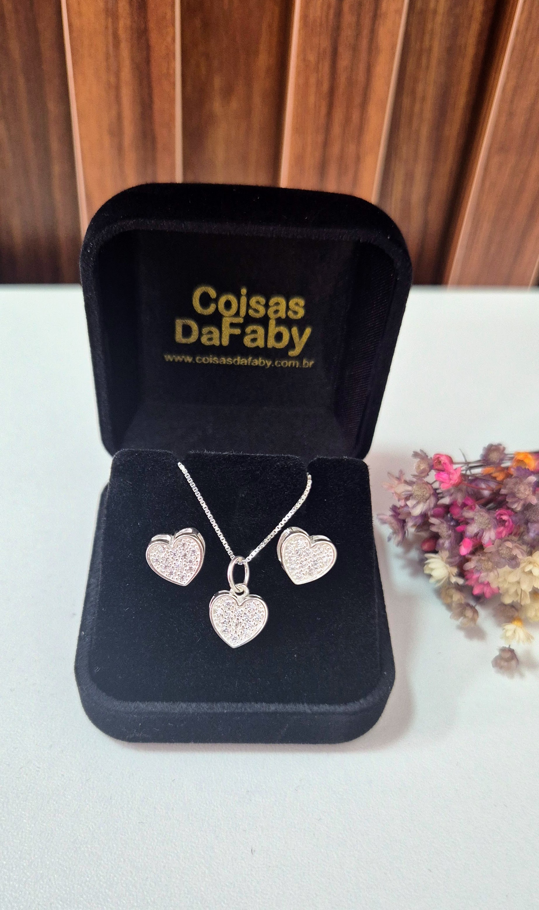 Conjunto Coração Prata