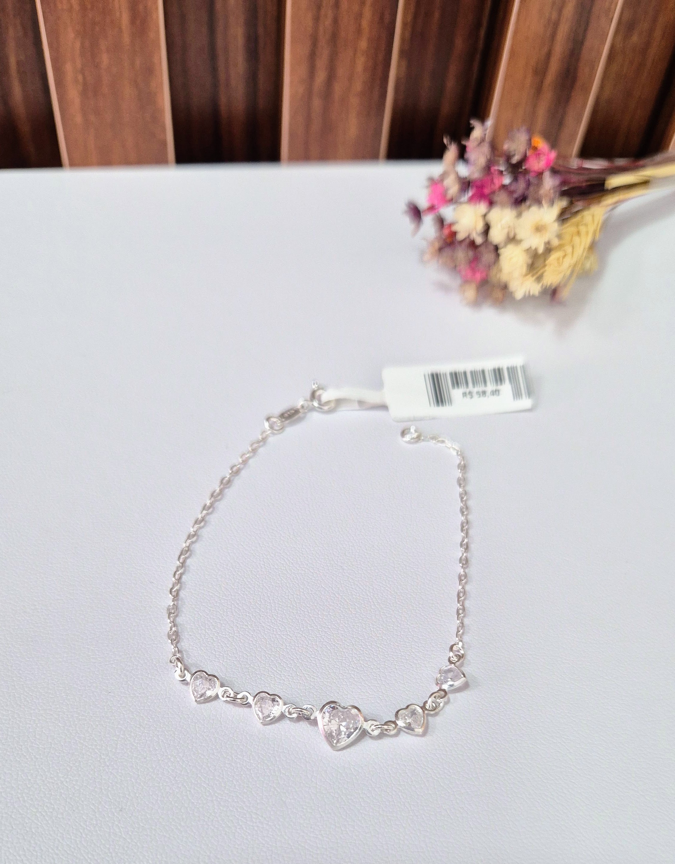 Pulseira de Coração Pedras  de Cristal 