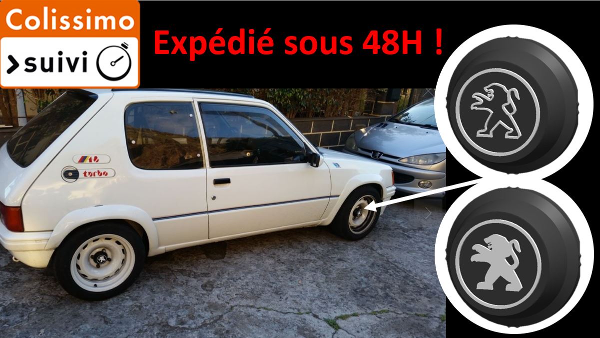 Lot de 4 caches moyeux / centre de roue Peugeot 205, 106, Partner phase 1, Fabriqué en France