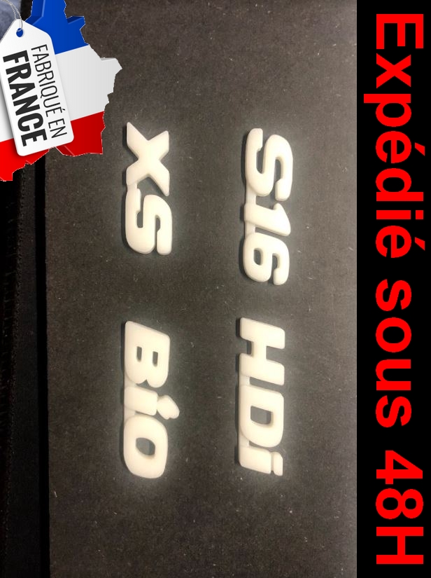 Monogrammes Peugeot 206 HDI, XS, S16 et BIO en résine Fabriqué en France