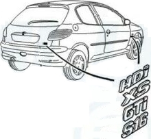 Monogrammes Peugeot 206 HDI, XS, S16 et BIO en résine Fabriqué en France