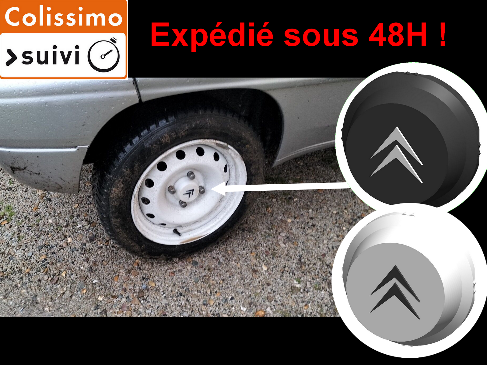 Lot de 4 caches moyeux / centre de roue Citroën Fabriqué en France