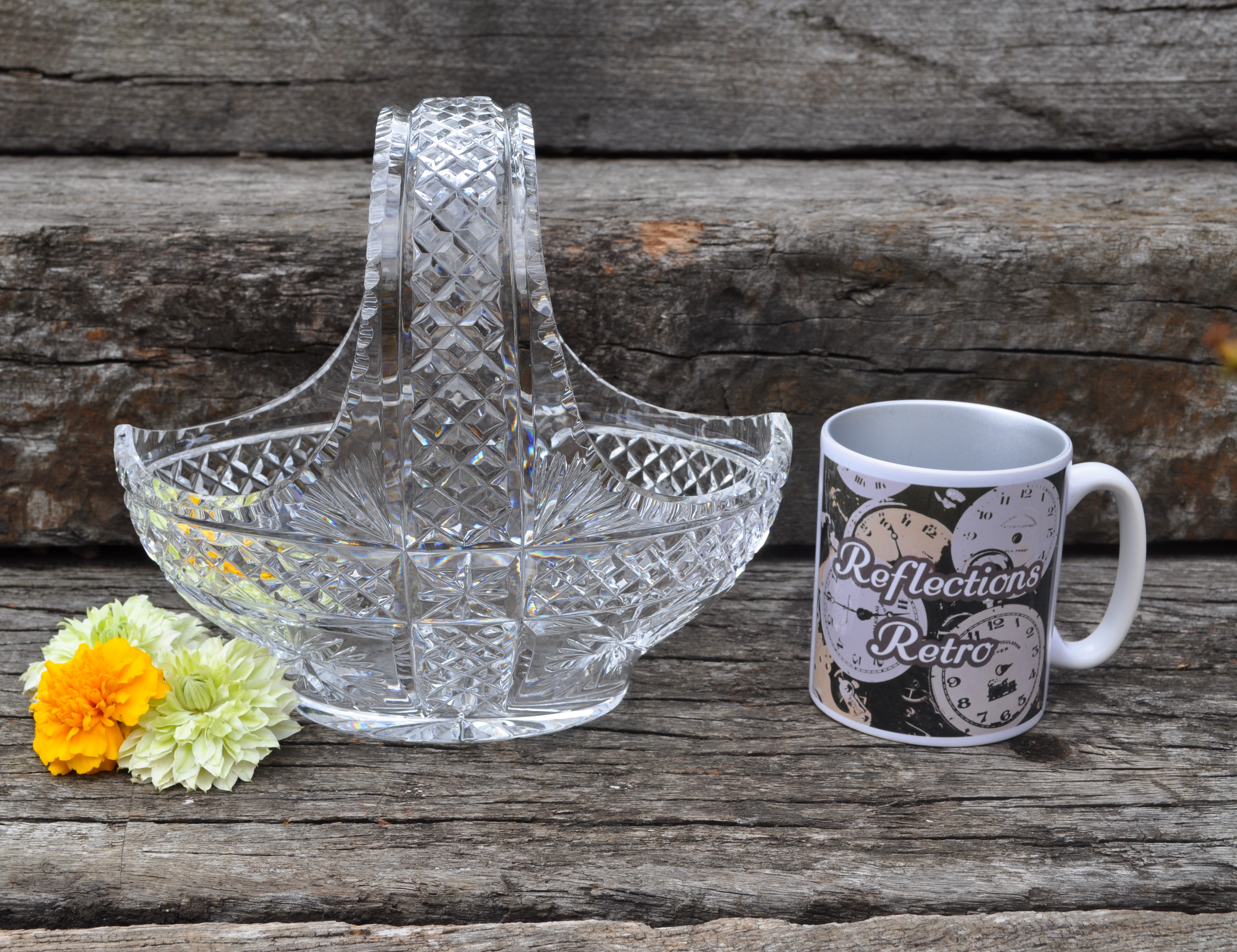 Large Vintage Cut Crystal Basket