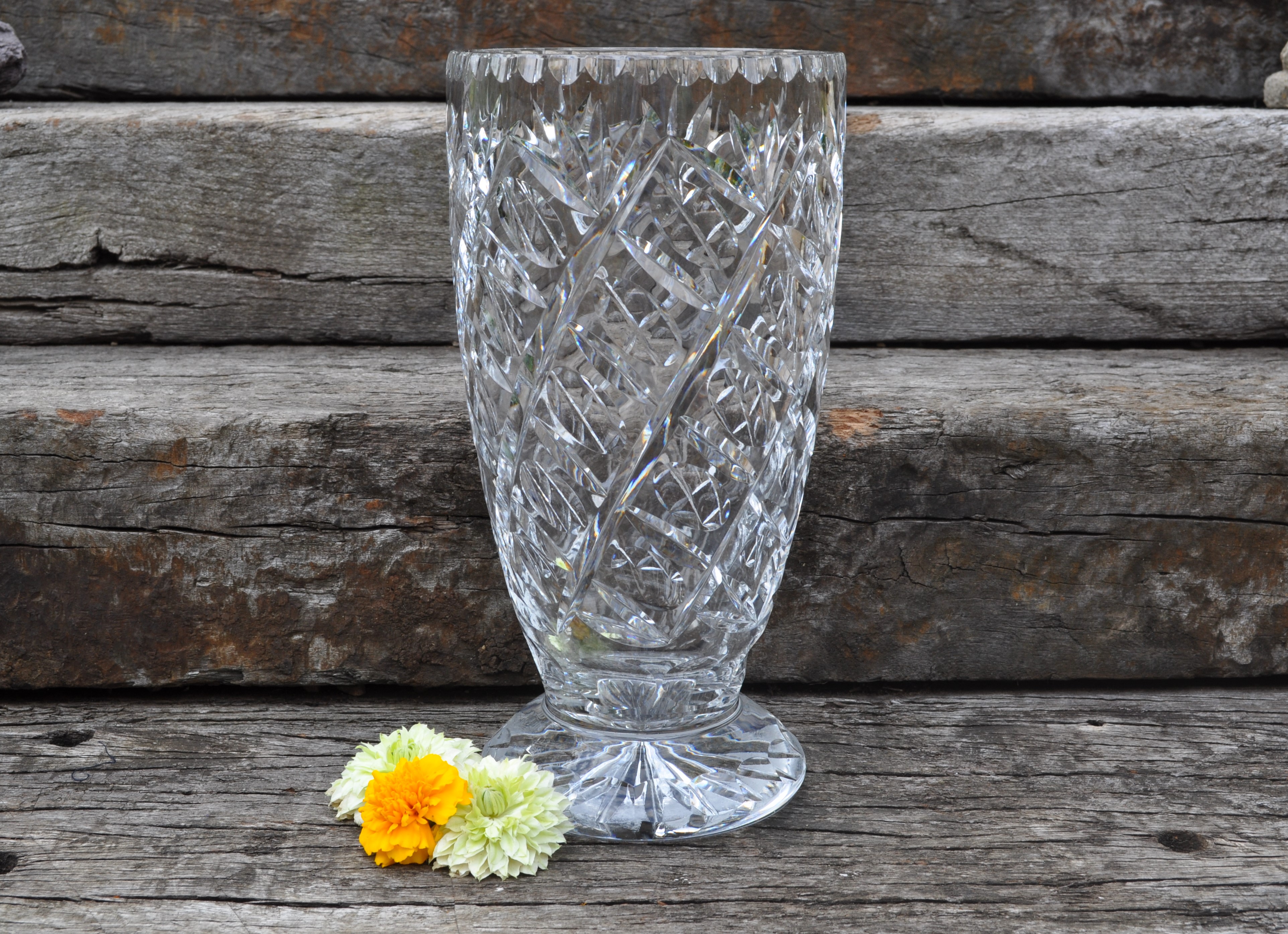 Large and Heavy Vintage Cut Crystal Centrepiece Vase