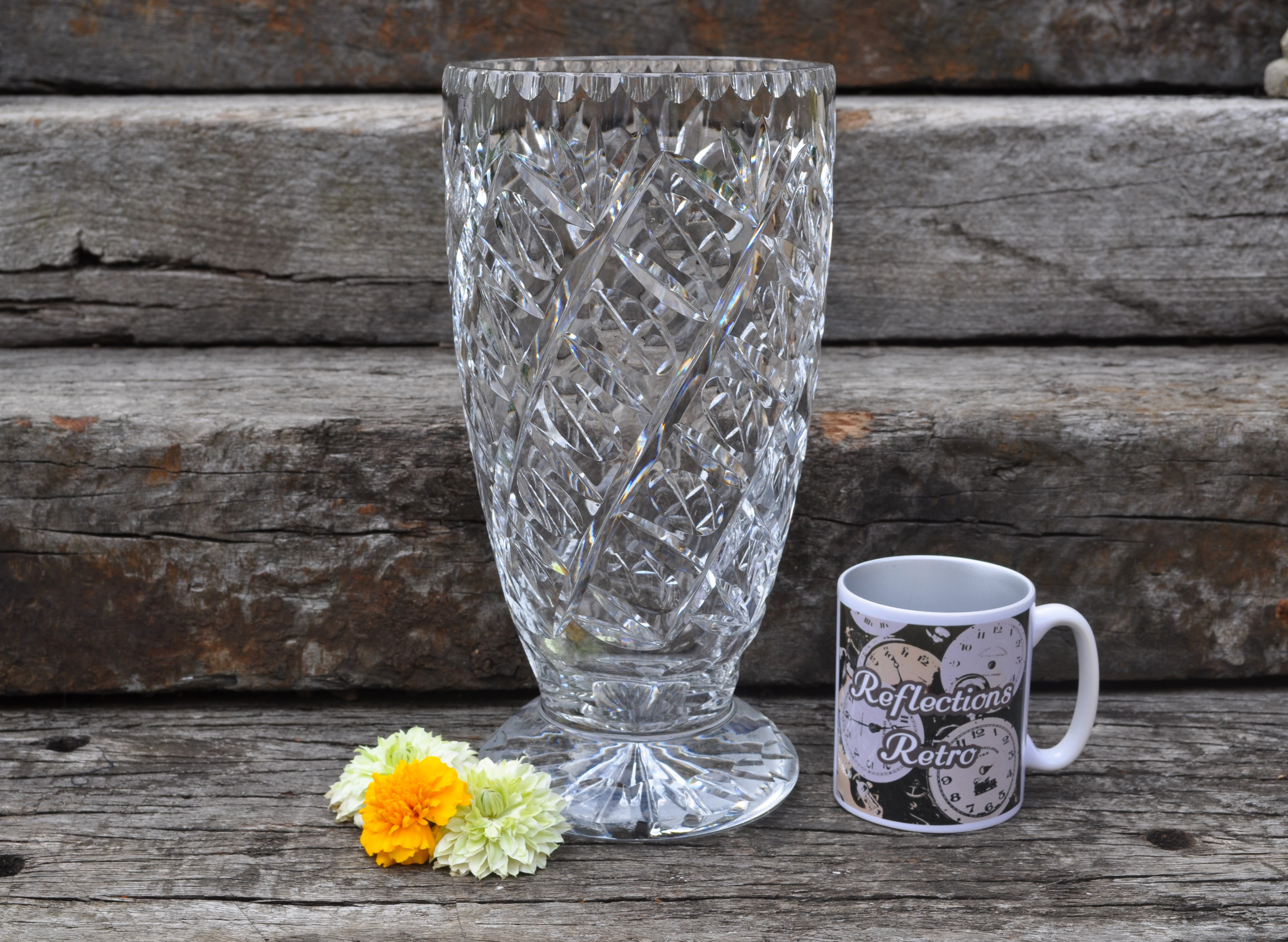 Large and Heavy Vintage Cut Crystal Centrepiece Vase