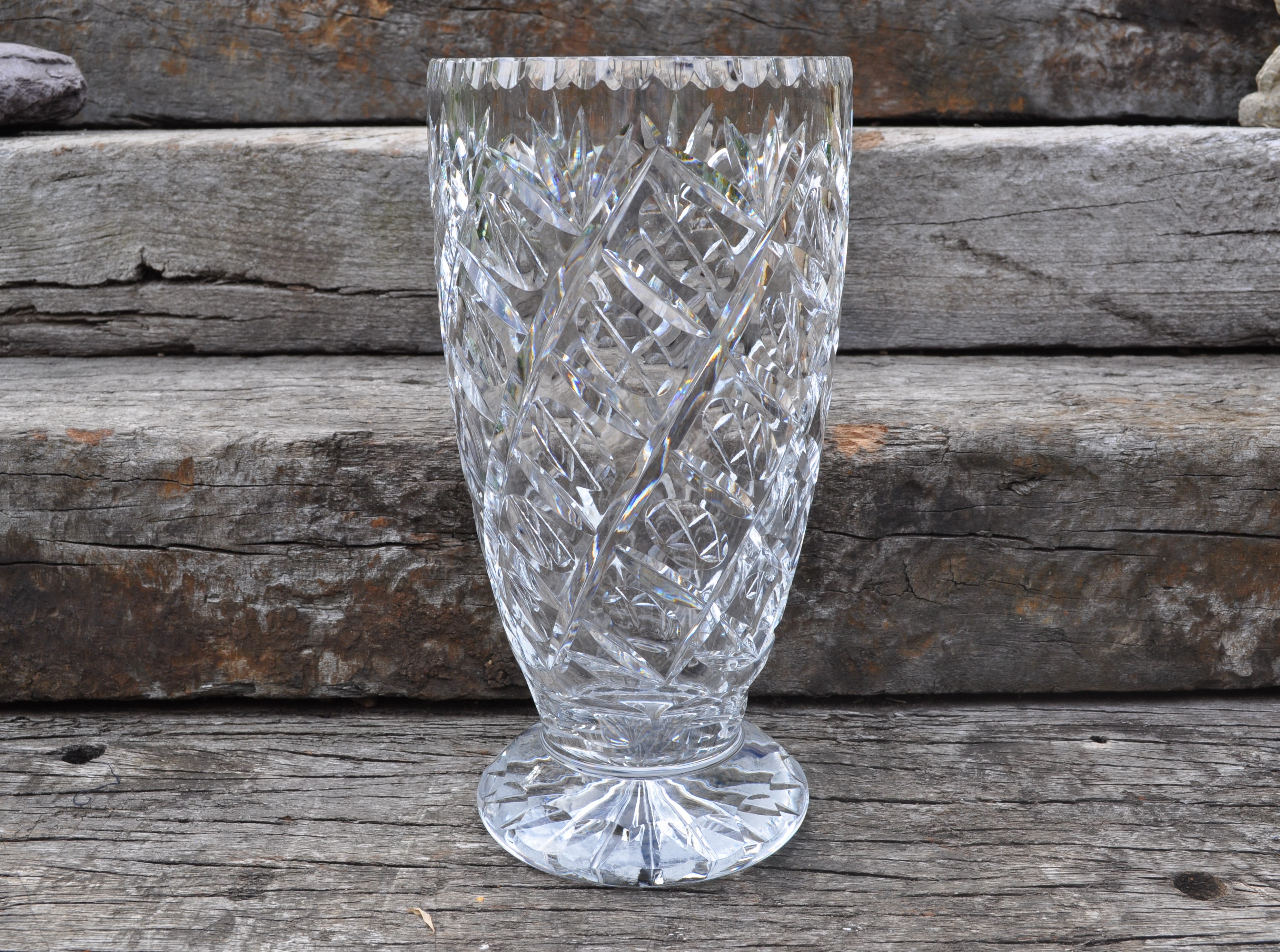 Large and Heavy Vintage Cut Crystal Centrepiece Vase