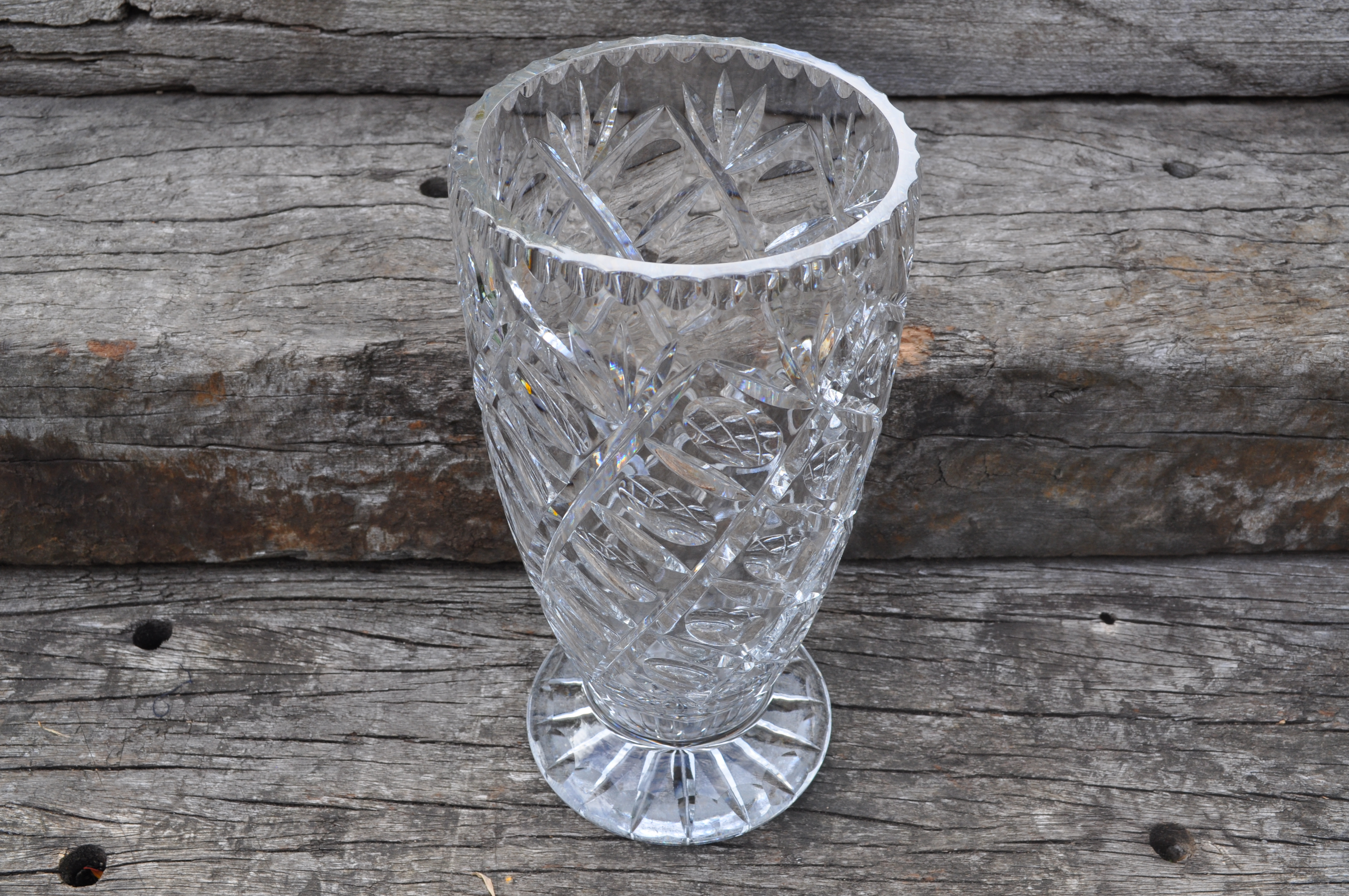 Large and Heavy Vintage Cut Crystal Centrepiece Vase