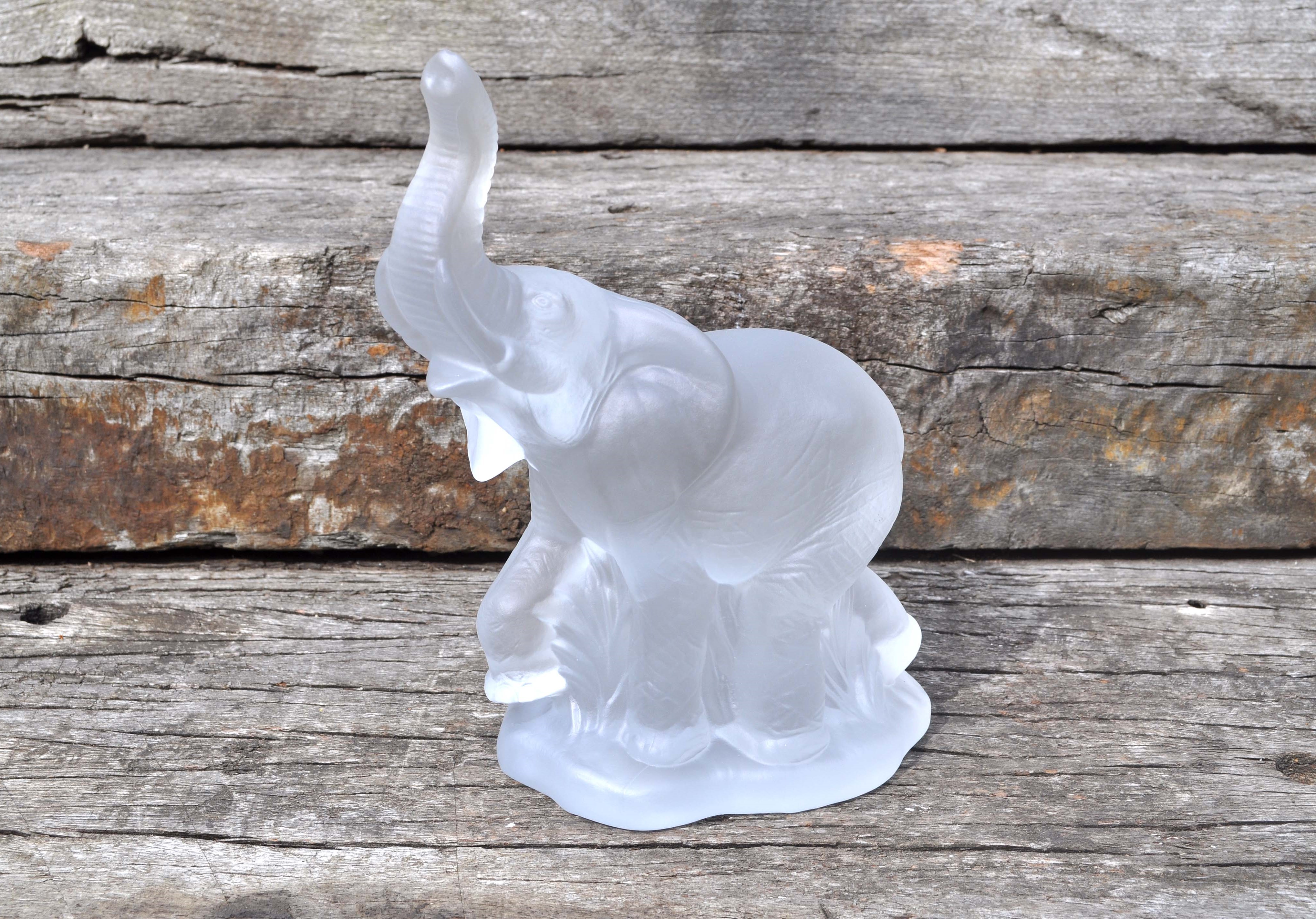 X Large Vintage Goebel Frosted Glass Elephant, Very Heavy 3.5 KG