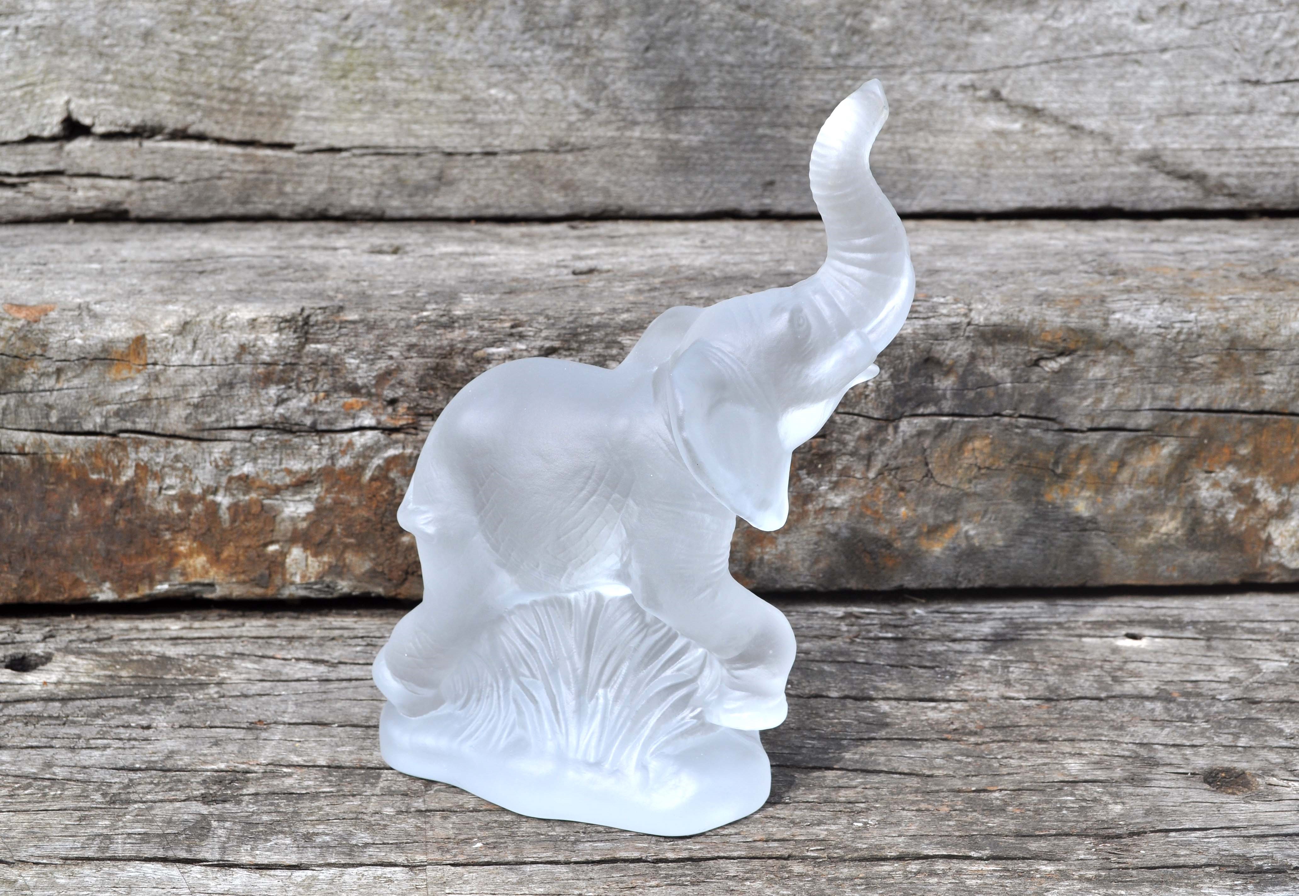 X Large Vintage Goebel Frosted Glass Elephant, Very Heavy 3.5 KG